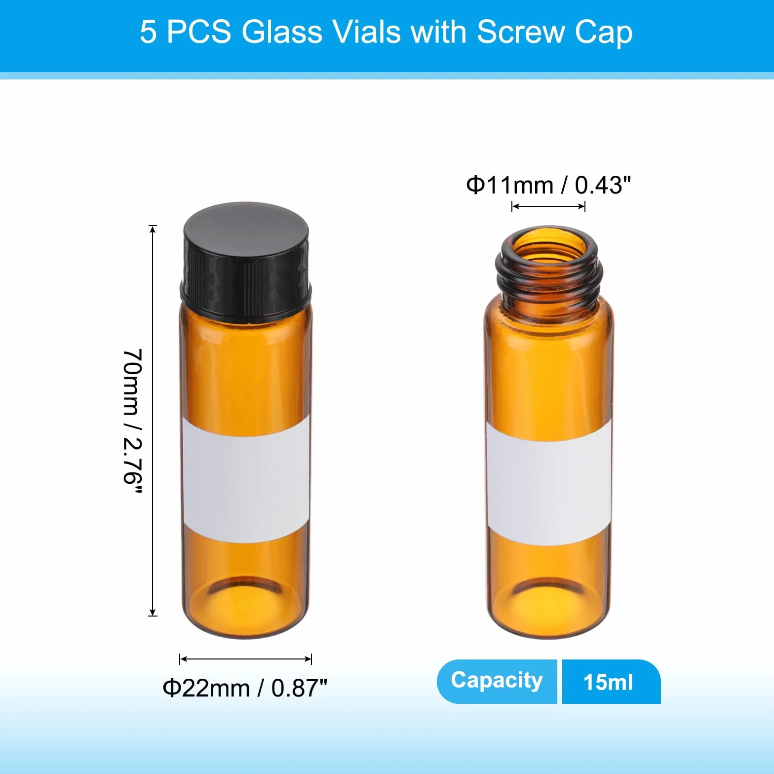 PATIKIL Piccoli flaconi modello in vetro con coperchio, 5 pezzi flaconi in vetro ambrato da 15ml con tappi a vite neri mini bottiglie sigillate antiperdita per reagenti con etichetta