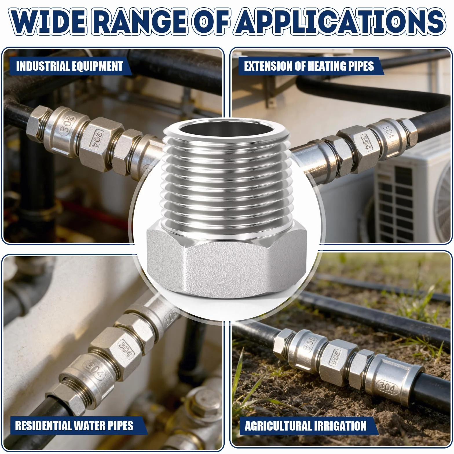 Bwintech 2 Pz da 1/2" femmina a 1" maschio Connettore esagonale inossidabile di riduzione filettatura BSP