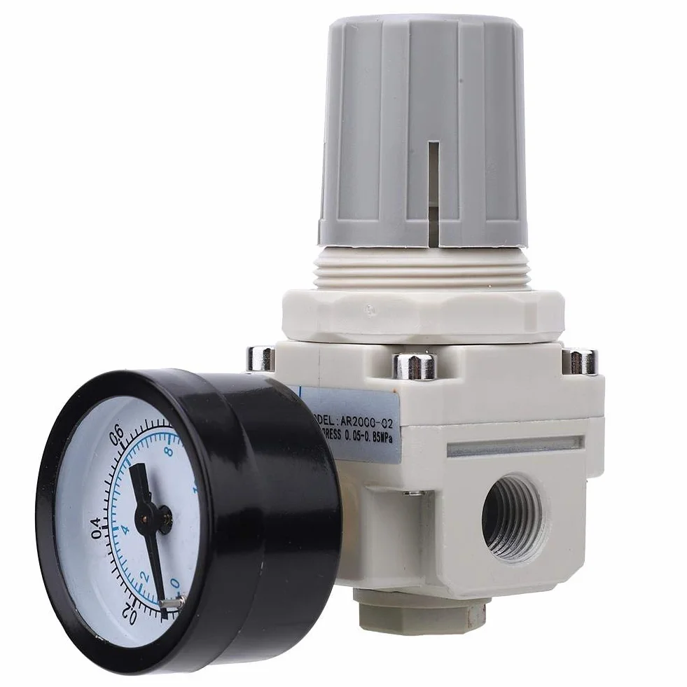 Regolatore Pressione Pneumatico AR2000-02 1/4" con Manometro Integrato e Filtro per Aria Compressa Precisione 0.05-0.85MPa per Officine Industriali e Sistemi Pneumatici Attrezzi