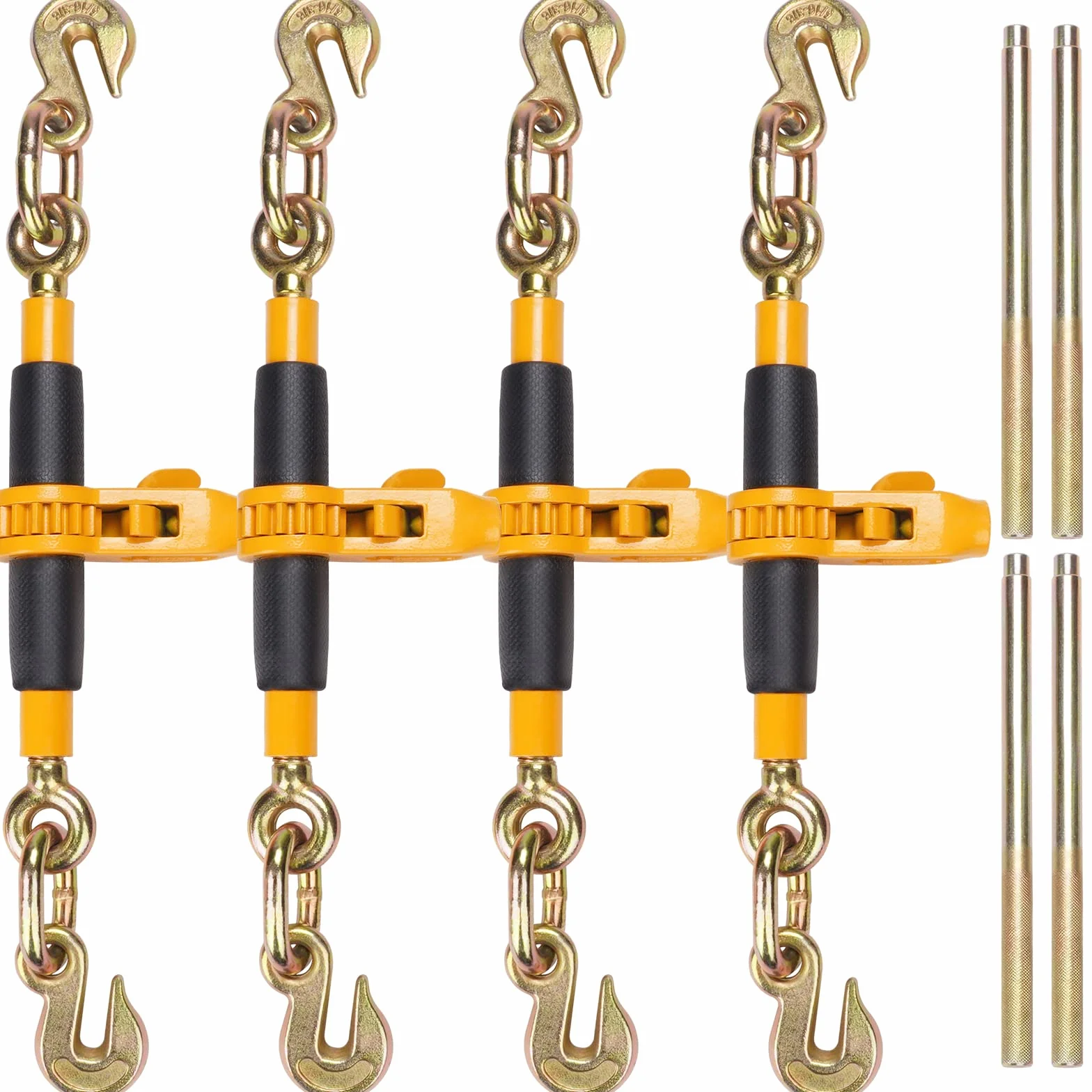 VEVOR Leganti a Catena con Cricchetto, Leganti per Carichi Pesanti da 3/8"-1/2", Ganci G80 Carico max. 5443kg, Maniglia Antiscivolo, Leganti a Catena per Trasporto per Rimorchio a Pianale, 4 Pezzi
