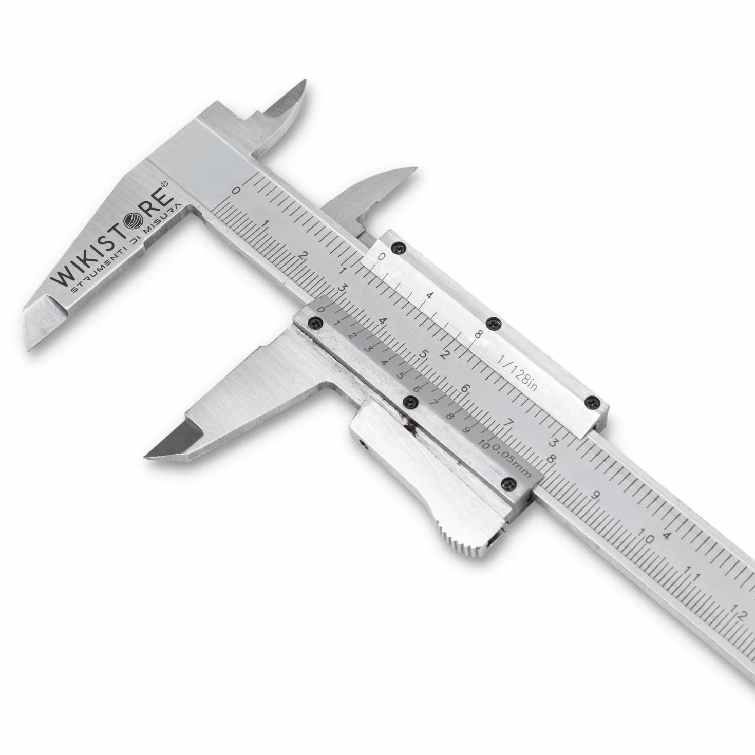 WIKISTORE CALIBRO PROFESSIONALE COMPOSTO NONIO AVVITATO 150 mm, Calibro ventesimale con becchi da 40 mm, Calibro acciaio bloccaggio a pulsante, Lettura 1/20° 0,05 MM / 1/128", Attrezzo da lavoro