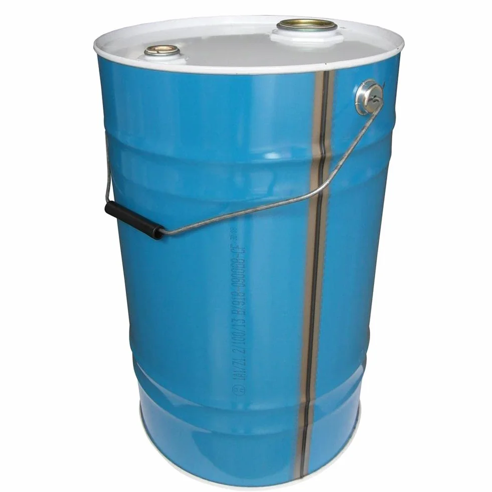 Fusto in ferro cilindrico, capacità 30 Lt, omologato ADR/ONU per liquidi, con tappi a vite Tri Sure (inclusi), corpo azzurro interno laccato