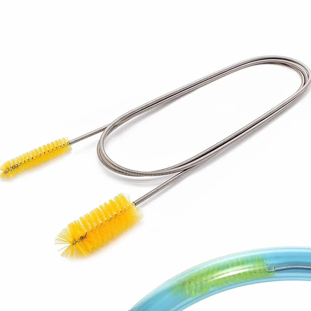 Tube Brushes, Spazzola flessibile per la pulizia degli scarichi da 200 cm, design a doppia testa, strumento sottile per la pulizia dei fori di scarico, adatto per cucine e bagni (giallo)