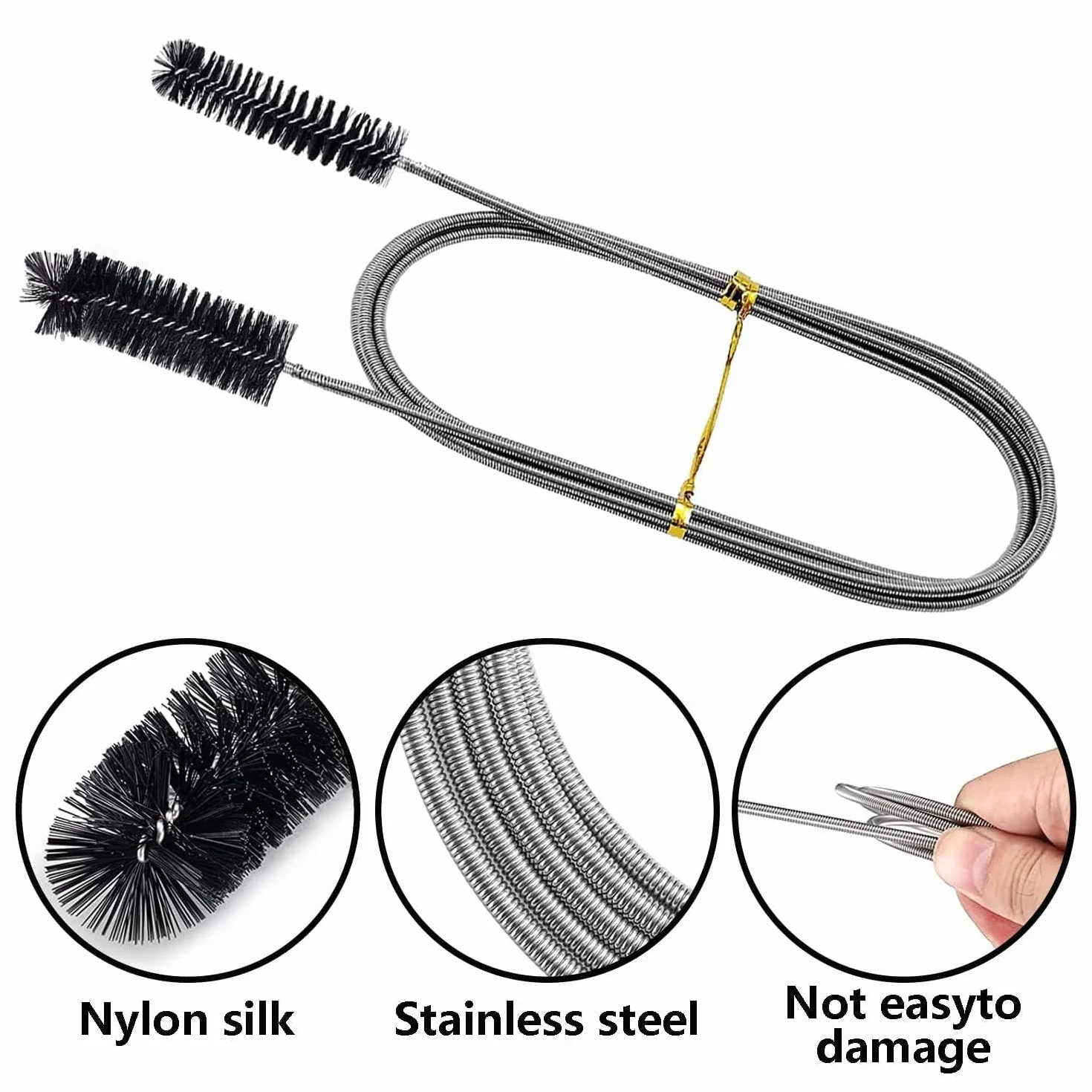 1,5 m Spazzola per la pulizia dei tubi, spazzola in filo di nylon per la pulizia dei tubi, spazzola per fognature, per tubi di piccolo diametro, fori di scarico, ecc.