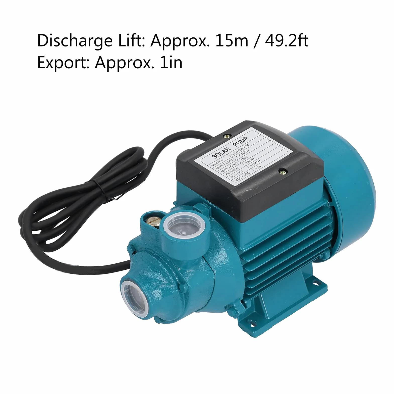 Pompa per Acqua Pulita, 15m 180W DC12V Girante Unipolare Motore Orizzontale a Singola Aspirazione Strumento di Irrigazione per Uso Domestico Pressurizzato