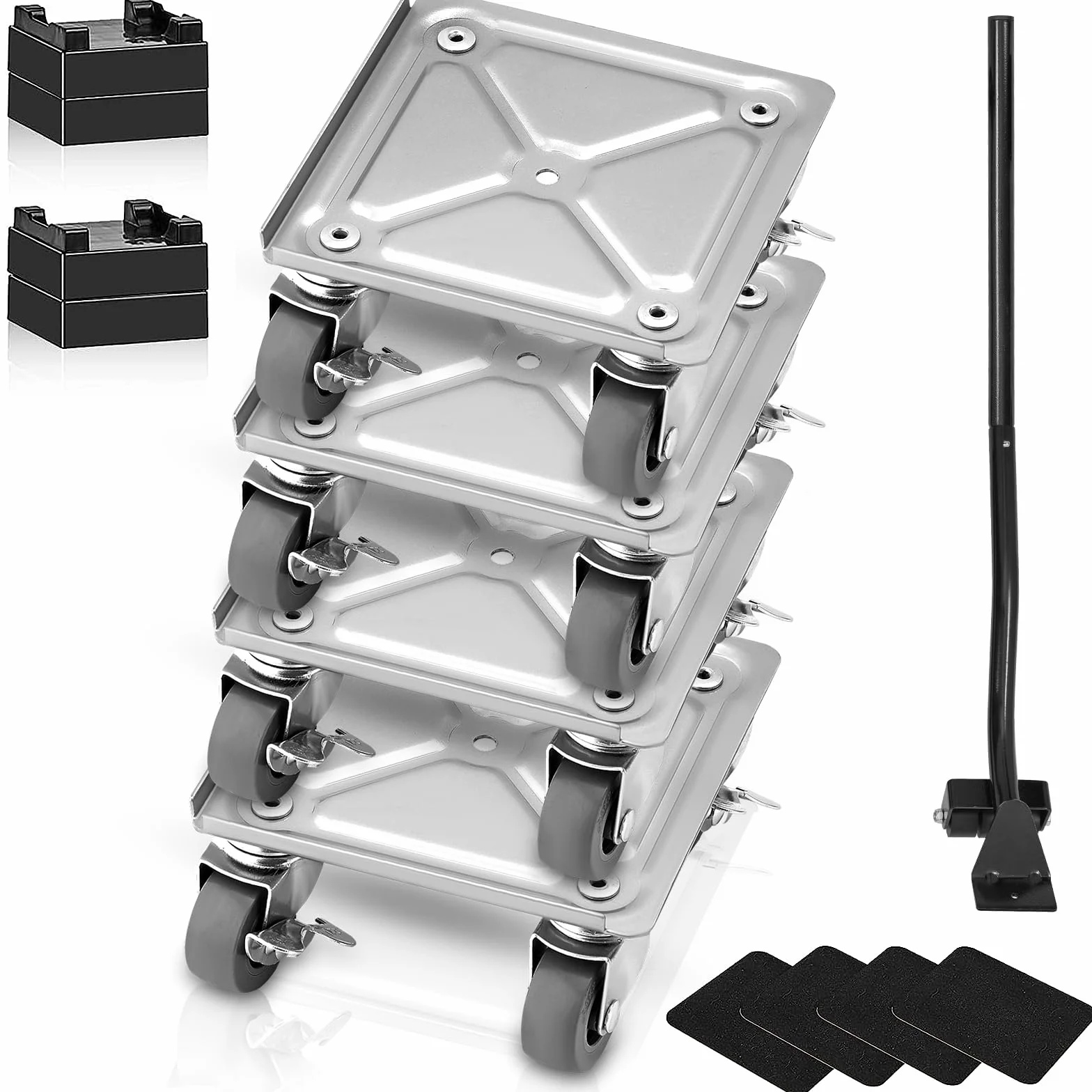 VEVOR Set di Pattini a Rotelle 4 Pezzi per Trasporto di Carichi Pesanti Mobili Grandi Capacità Carico Max. 227kg, Pattini in Acciaio al Carbonio Ruote in PP Rotazione a 360°, Carrello Traslochi 4 Pz