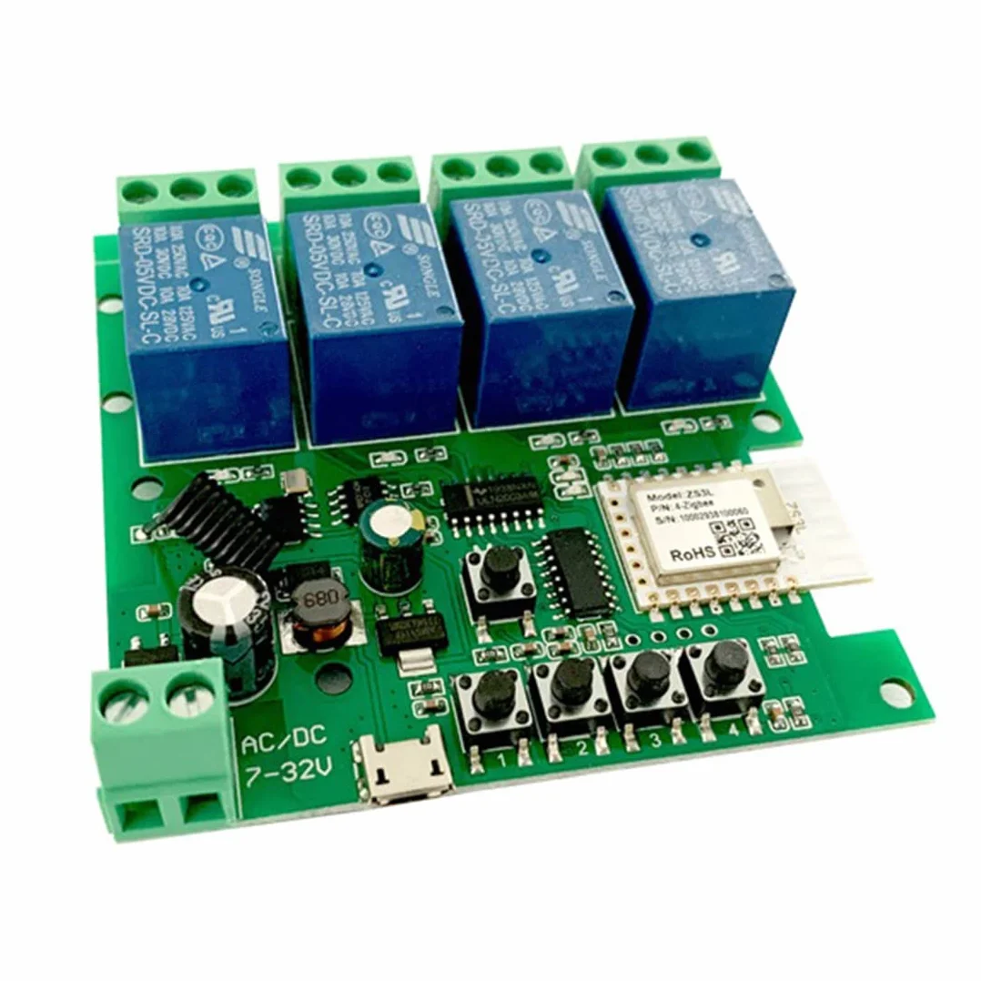 Modulo relè Zigbee Tuya Smart 4CH DC5V 7-32V RF433Mhz Interruttore della luce di controllo remoto Funziona con Alexa Home