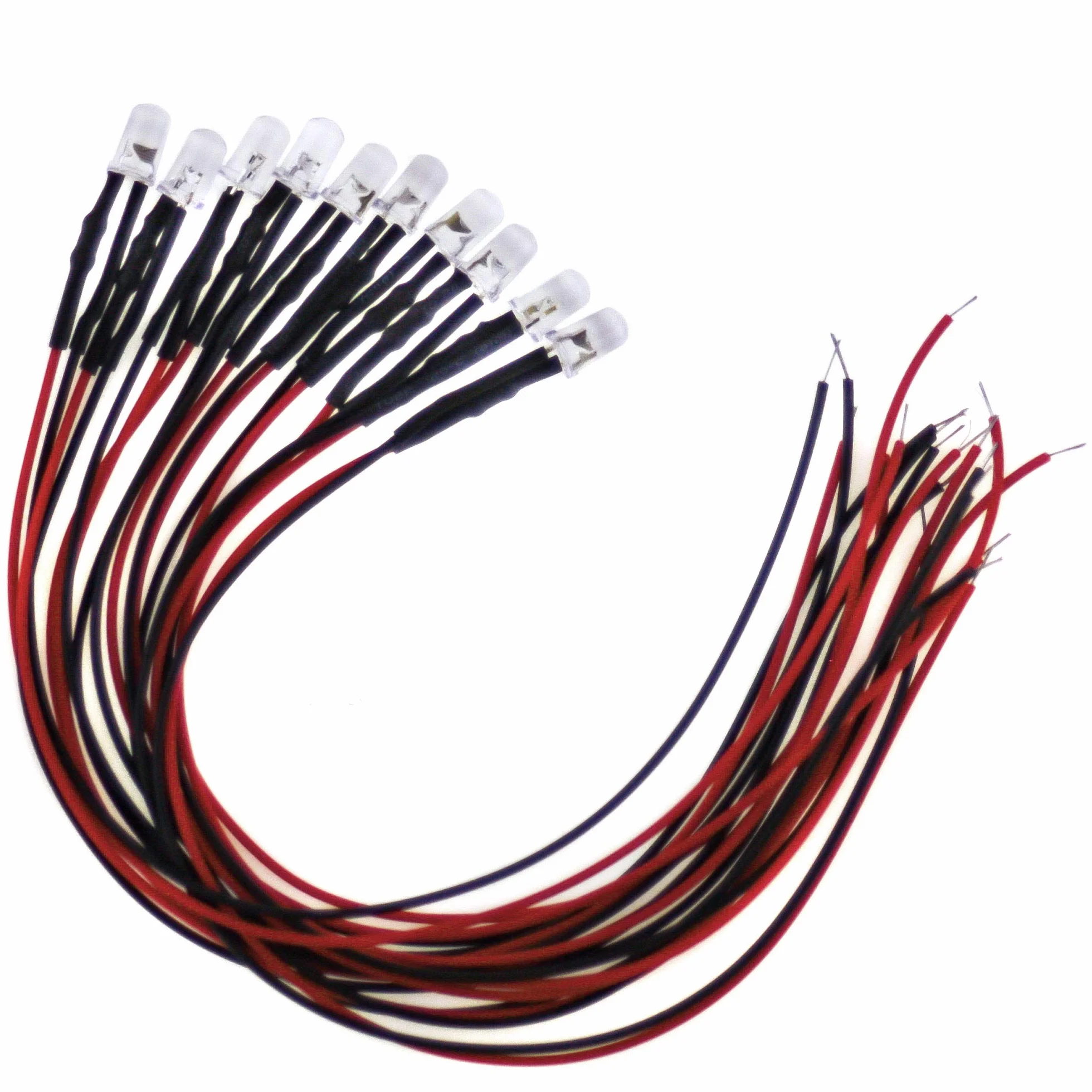 10 LED da 5 mm, 5 Volt, rosso; con cavo di collegamento da 20 cm e resistenza integrata
