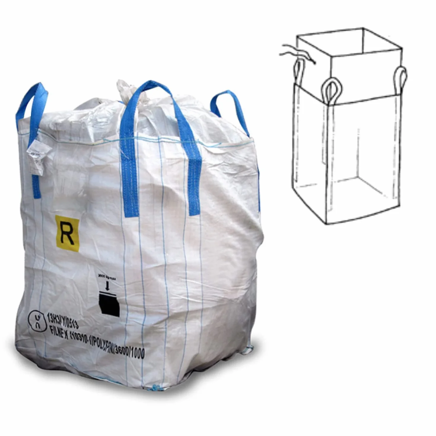 10 Big Bag Rifiuti Pericolosi “R” 90x90x120 Portata 1500kg, Sacchi Per Macerie, Big Bag Ideali Per Trasporto E Stoccaggio, Sacchi Per Foglie, Cesta Per Montacarichi,Tessuto Omologato UN 13H3/Y
