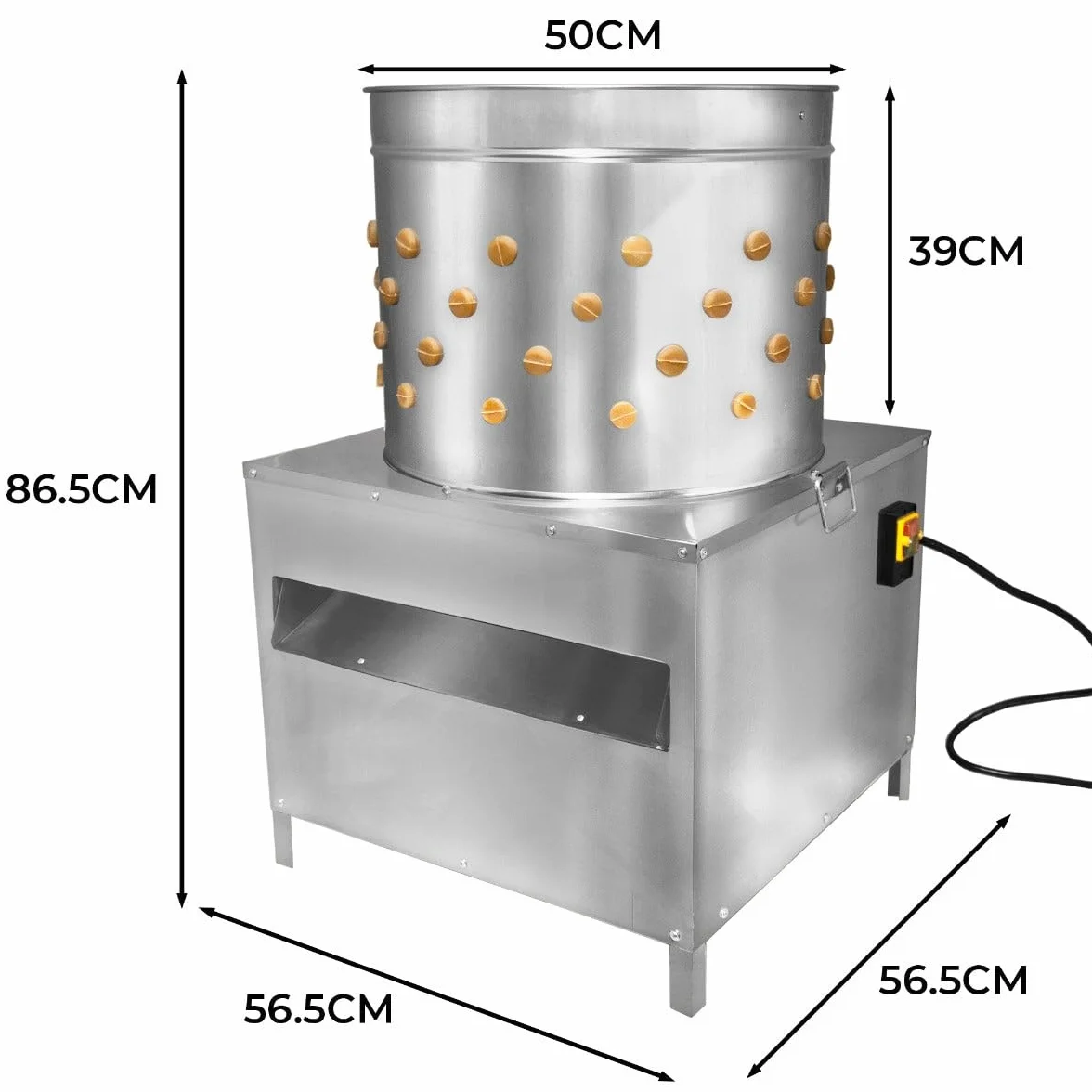 KuKoo Macchina Spiumatrice per pollame in acciaio inox Ampia Apertura - 50cm 99 gommini 220V 2HP 6 uccelli capacità