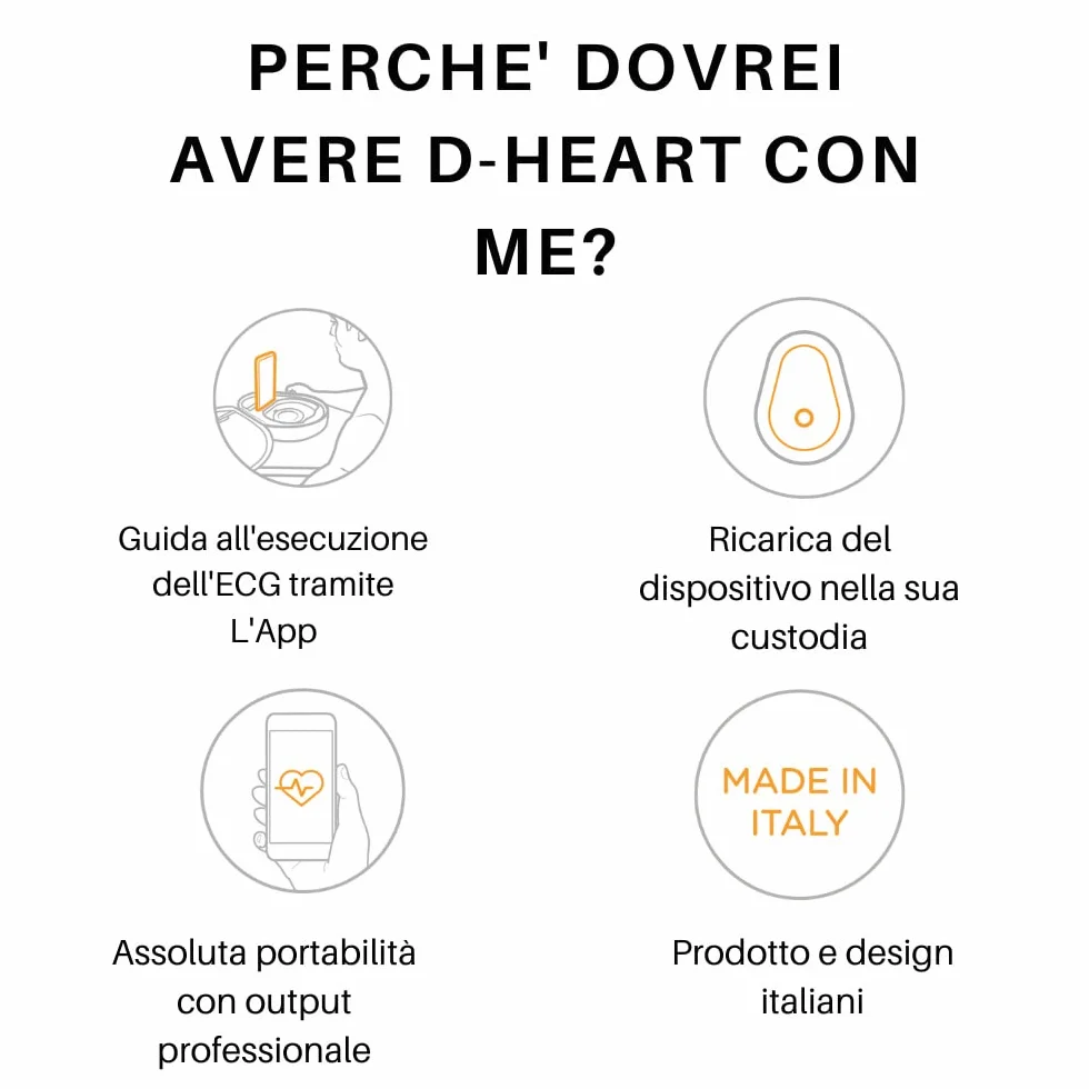 D-Heart, Dispositivo ECG Portatile, a 12 Derivazioni, Portatile, compatibile con Smartphone e Tablet tramite Bluetooth