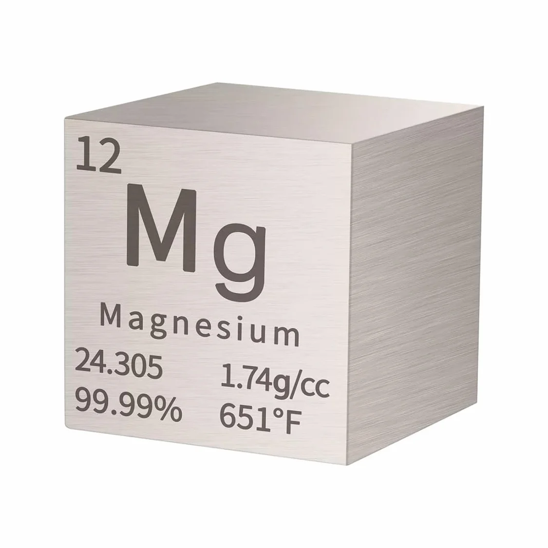 Elemento a cubo da 2,5 cm, densità metallica, purezza del 99,95%, strumento didattico, regalo per studenti, insegnanti, amanti della scienza, chimica, collezione di hobby (Magnesio)