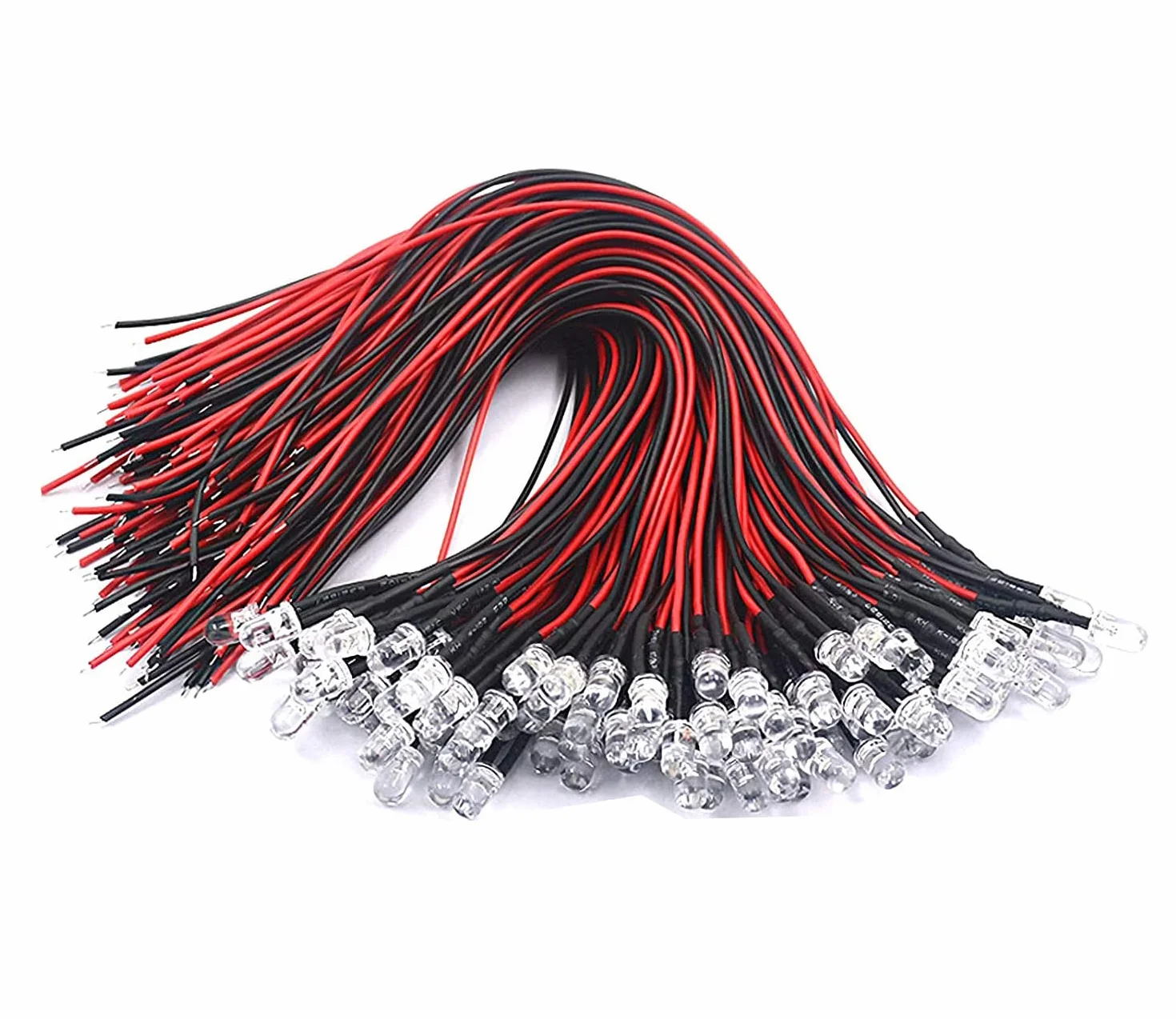 HUAZIZ 50 Pezzi 5mm Luce a Diodi LED Precablata 12V 20cm, Diodo ad Emissione Luminosa LED Bianca, per Trasformazione e Illuminazione di Circuiti Automobilistici, Modellazione di Prototipi