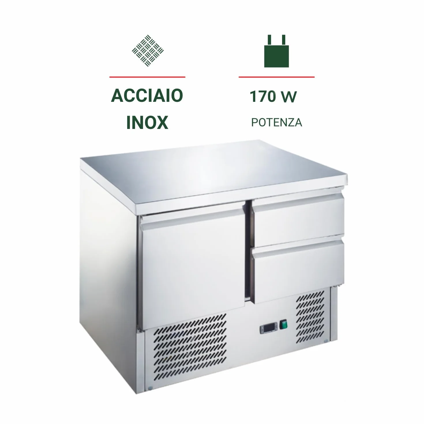 Ristoattrezzature Banco Frigo Saladette con Piano in Acciaio Inox (1 porta)