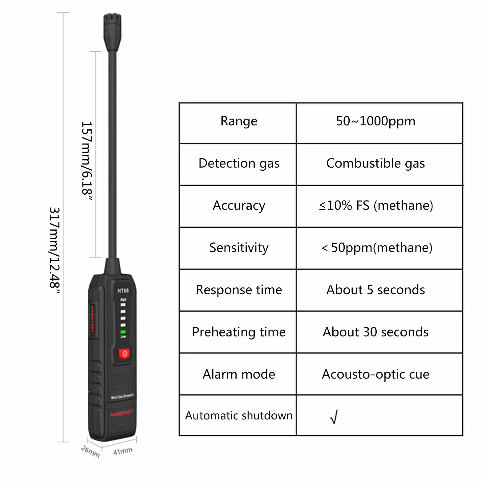 Rilevatore di perdite Tester portatile palmare - Sniffer metano naturale infiammabile 50-1000 ppm con allarme sonoro-visivo Sniffer alimentato a batteria (non inclusa)