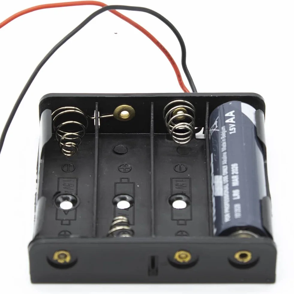 CABLEPELADO Portabatteria piatto | Portabatteria AA | Include cavo da 200 mm | Tensione Totale: 6 V (1,5 V per batteria) | Adatto per 4 batterie LR6 AA (FR6, HR6, LR6)