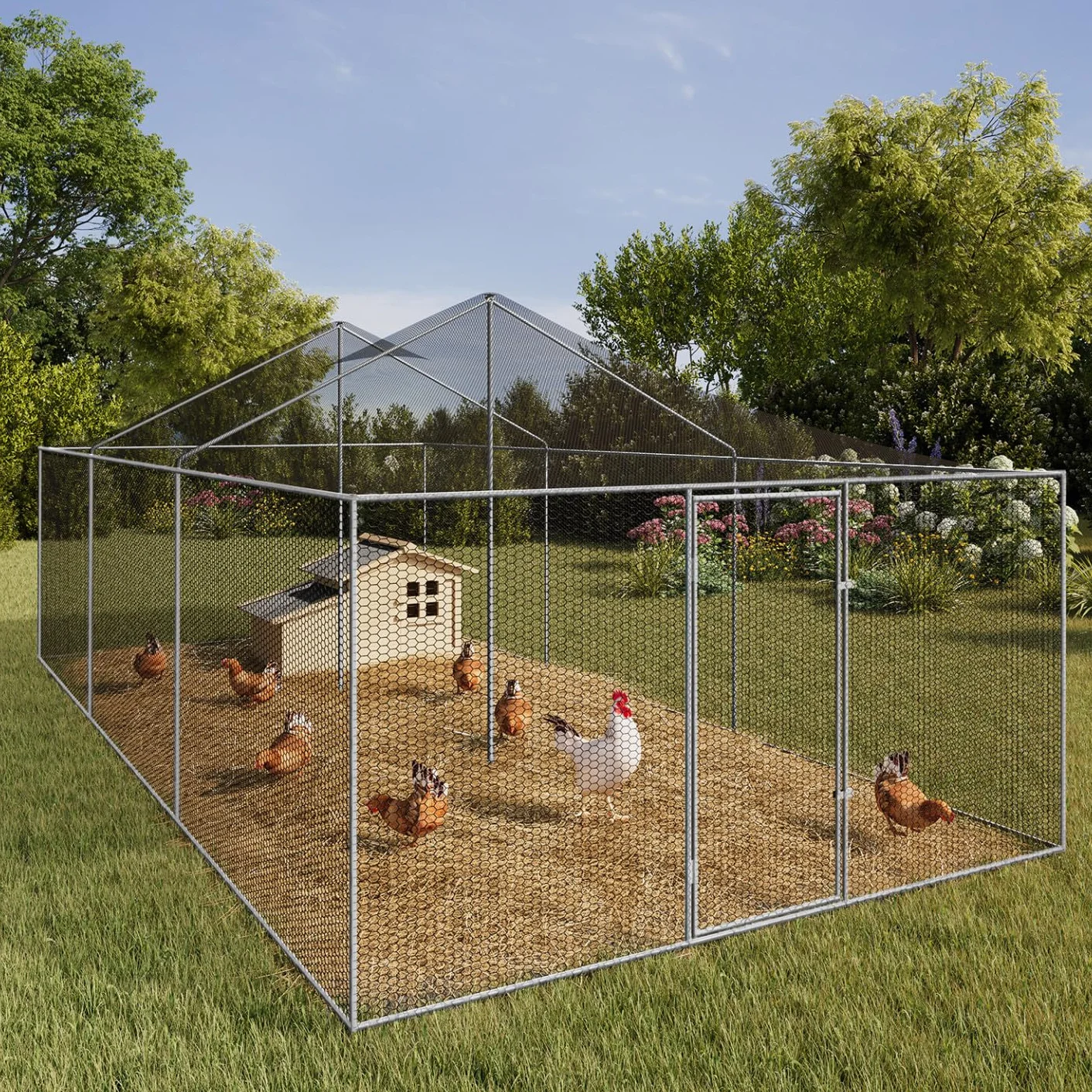 IDMarket - Voliera 18 m² Parco a rete 6 x 3 M recinto pollaio per Animali da Bassa Corte