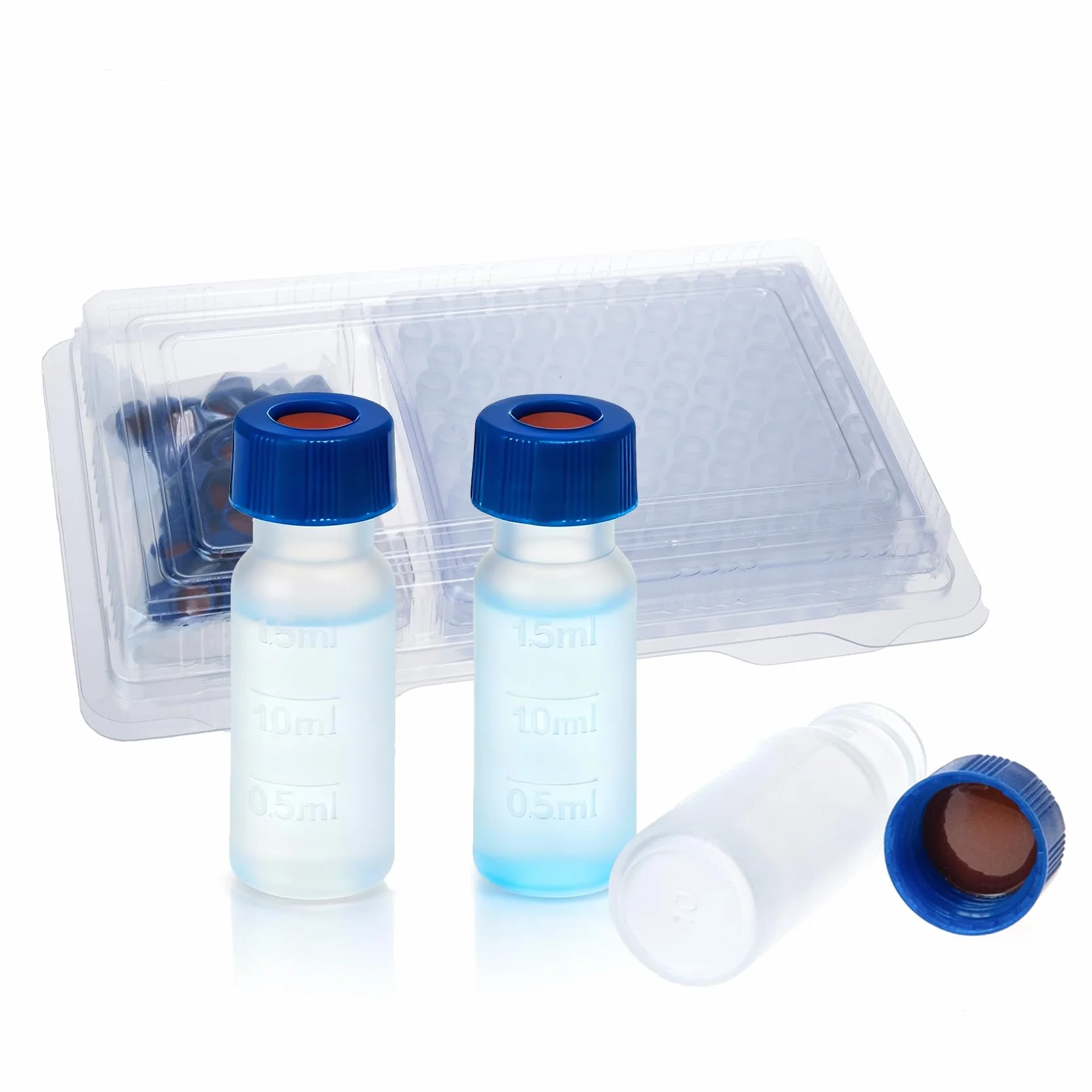 ALWSCI 2mL 9-425 PP vials per autocampionatori con graduazione. Tappo a vite a nervatura con septa da 9 mm in poliimmide/silicone rosso di 1 mm di spessore. 100pz/pz.