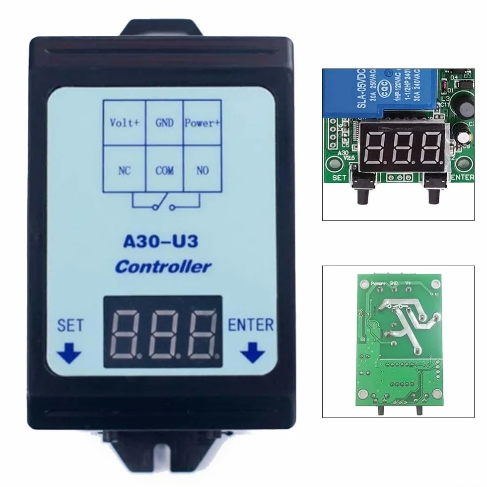 Relè di Tempo di Ritardo di Tensione DC A30-U3 Controller di Tempo di Ritardo 6-80V Gamma di Monitoraggio per Apparecchiature Elettriche per Carico di Contatto 30A 4 Modalità di Lavoro Tempo di
