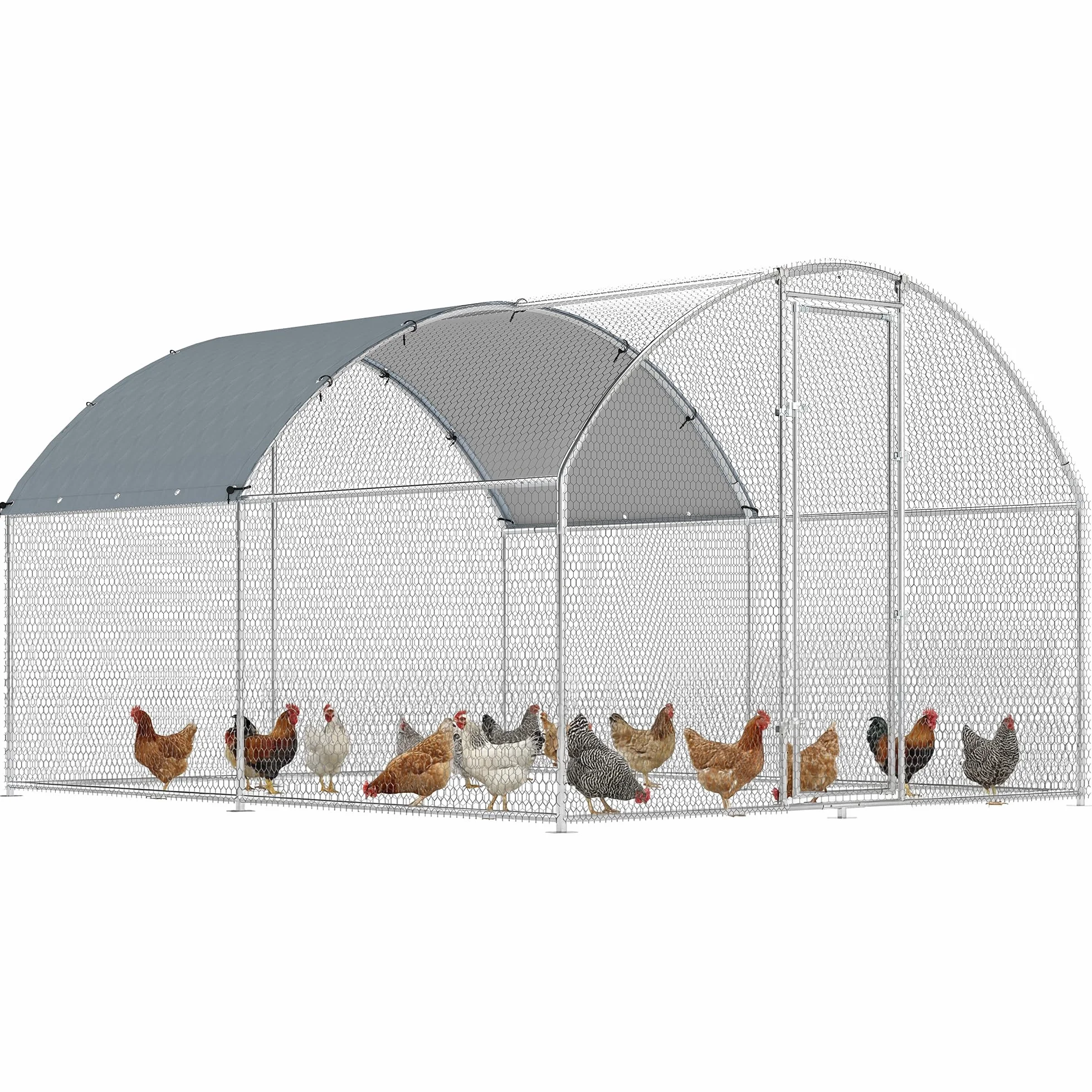 PawHut Pollaio per Galline da Esterno, 2.8x3.4x1.9m 9.5 m² Recinto Galline in Acciaio Zincato con Tetto Impermeabile Anti-UV e Serratura, Gabbia per 10-16 Polli, Piccoli Animali, Conigli e Anatre