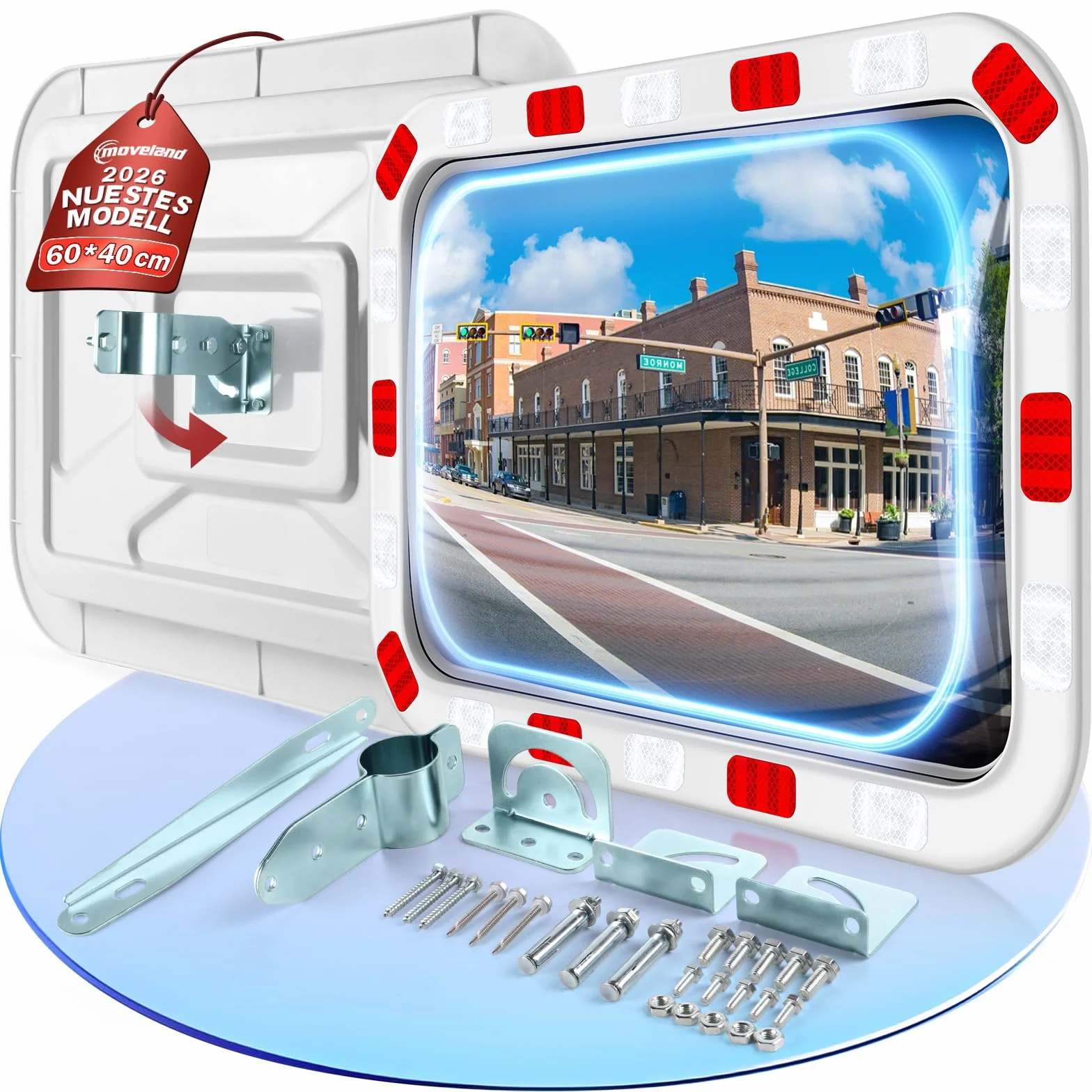 moveland Specchietto Stradale Rettangolare 40 x 60 cm – Specchio da Strada Acrilico Professionale con Supporto Regolabile, Facile da Montare, Ampio Angolo di Visione per Traffico, Strade, Garage