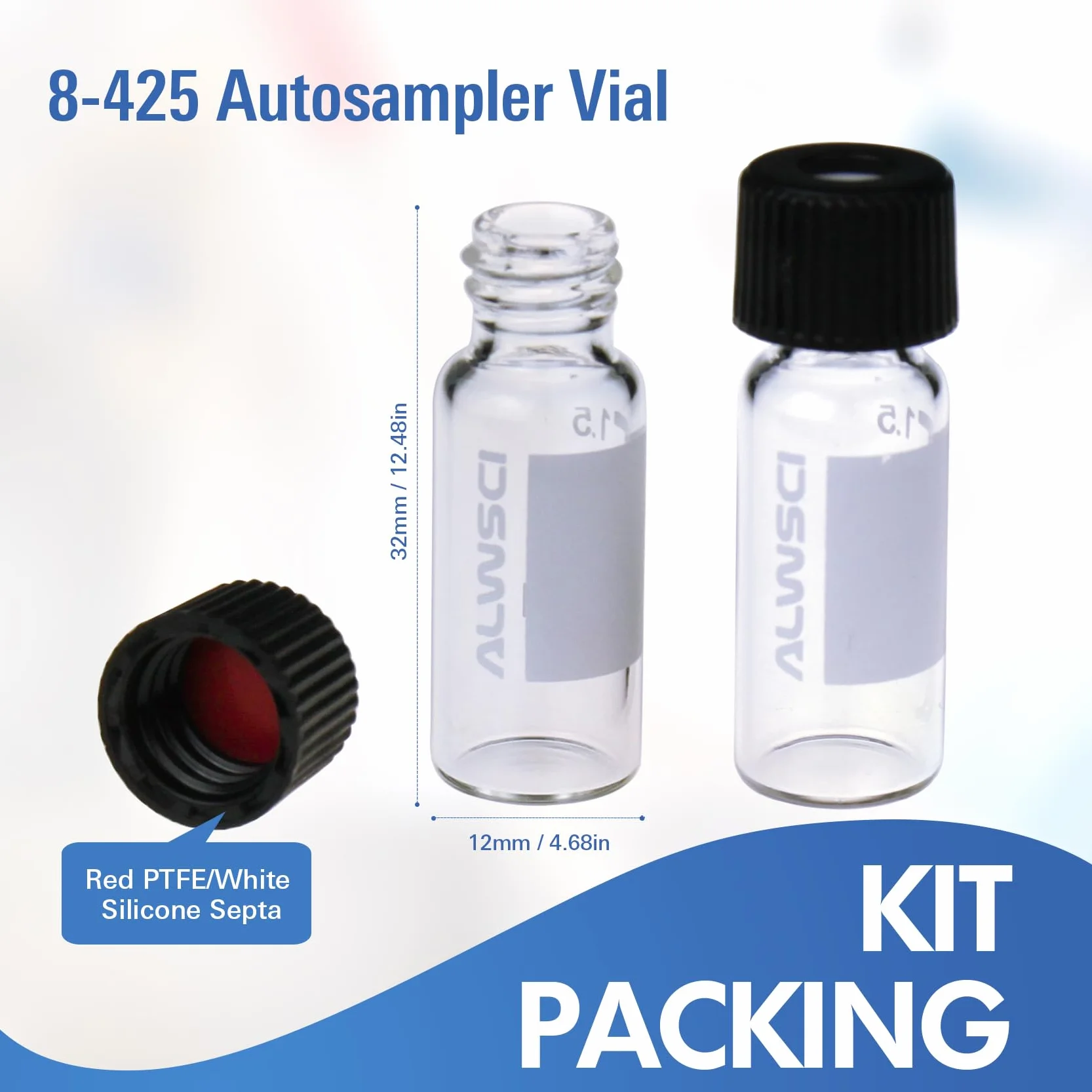 Fiale per HPLC da 2 ml Trasparenti 8-425 Tappo a Vite Blu Setti in Silicone PTFE Rosso Bianco 100 pz