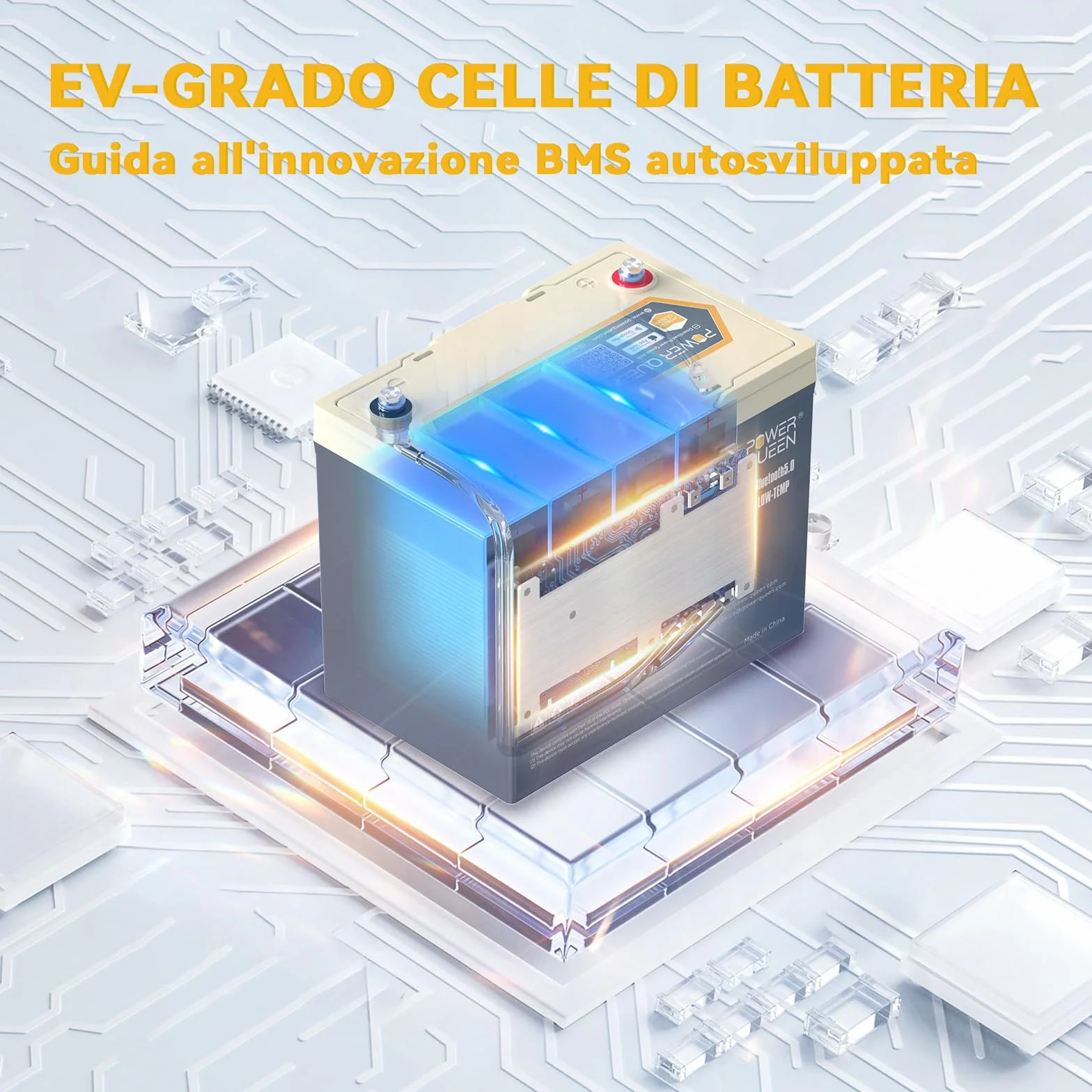 Power Queen 12V100Ah Bluetooth Gruppo24 Batteria al litio LiFePO4,Protezione dalle Bassa Temperatura con 100A BMS, Energia 1280Wh,15000 Cicli per Rimorchio RV,Trolling motor,Barco,Solare,Fuori Rete.