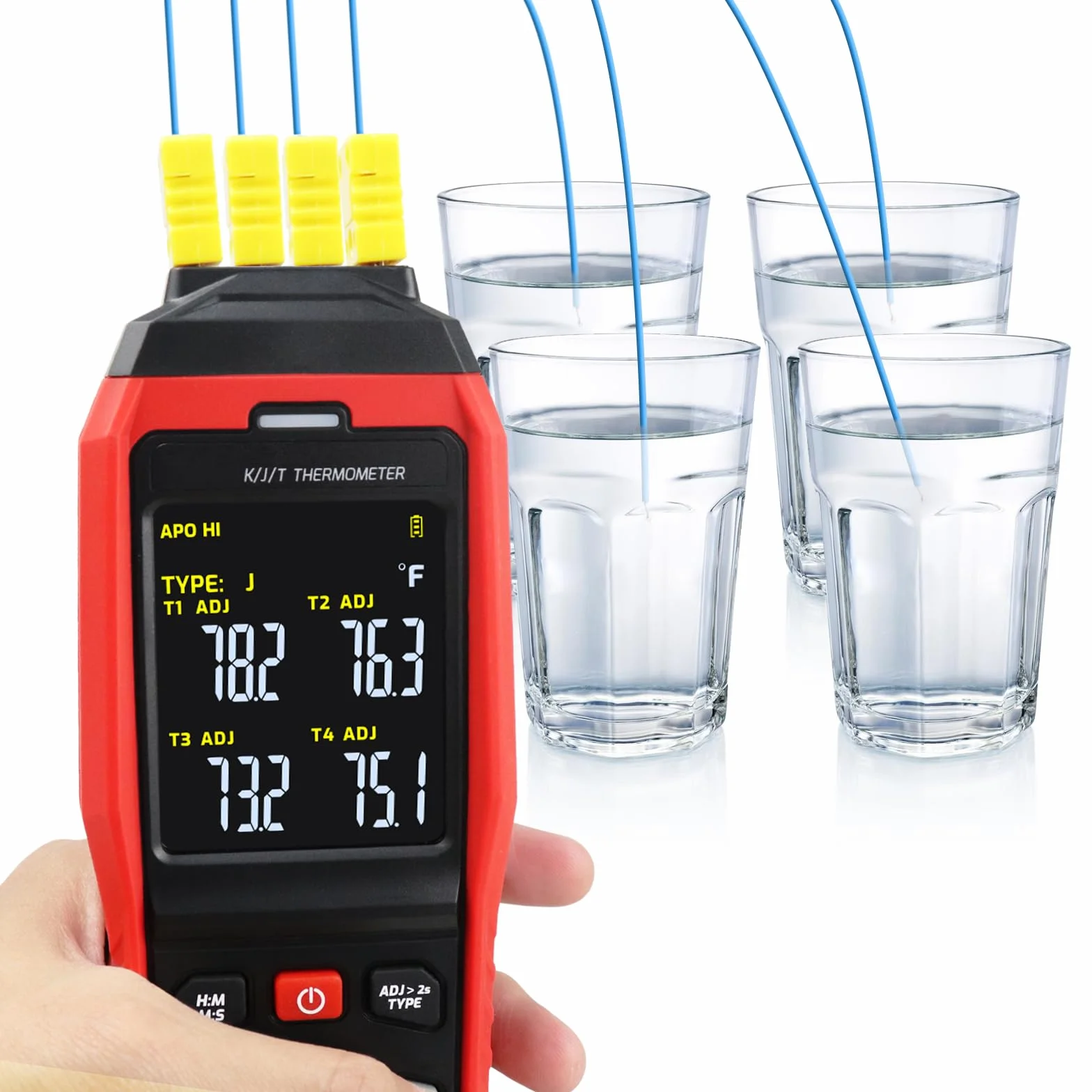 Termometro a Termocoppia Digitale Data Logger 4 Canali tipo K/J/T -200~1372°C Misuratore di Temperatura con Allarme