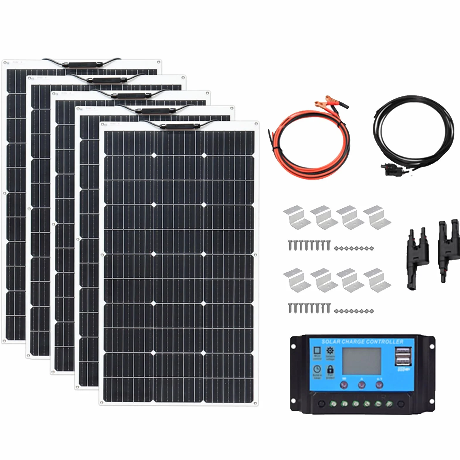 Kit di pannelli solari monocristallini da 800 W, moduli fotovoltaici ad alta efficienza per applicazioni residenziali esterne, campeggio, yacht, roulotte, camper e altre applicazioni off-grid. (18 V),