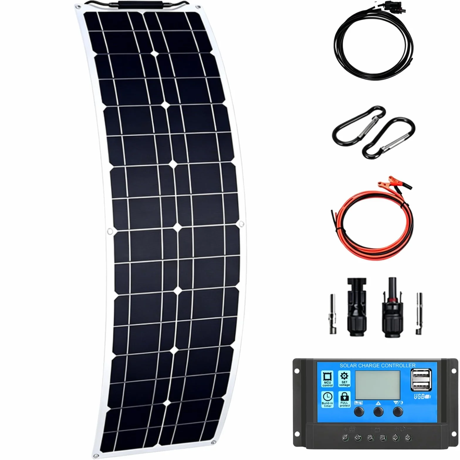 Kit Di Pannelli Solari Monocristallini Flessibili 200W 400W 800W Monocristallino Fotovoltaico ETFE con Regolatore Di Carica per Ricarica Batteria da 12-24V Batteria per Auto Camper(A,200W)
