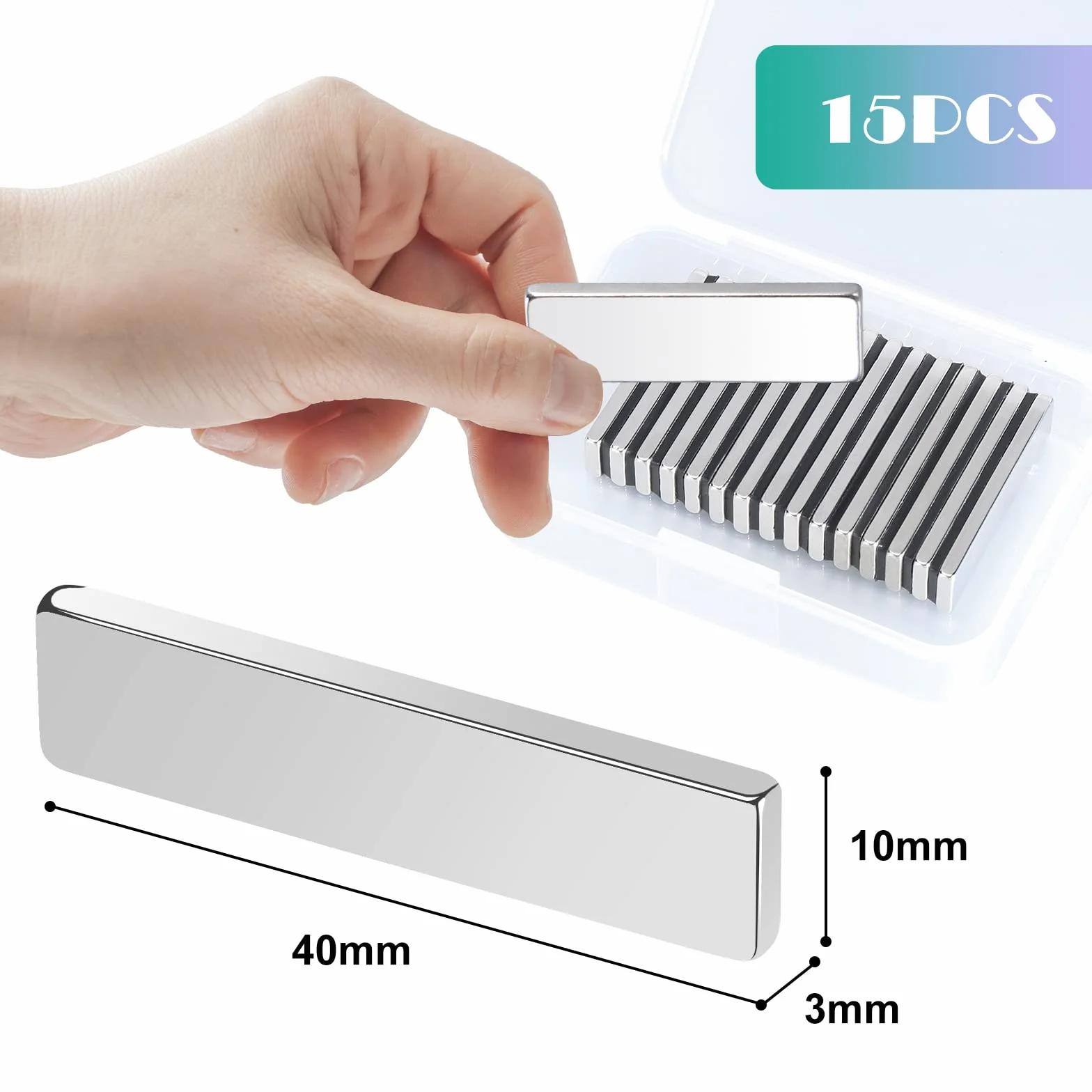 Magneti per Frigorifero 40x10x3mm Calamite al Neodimio Forte Magnete di Terre Rare 15 Pezzo