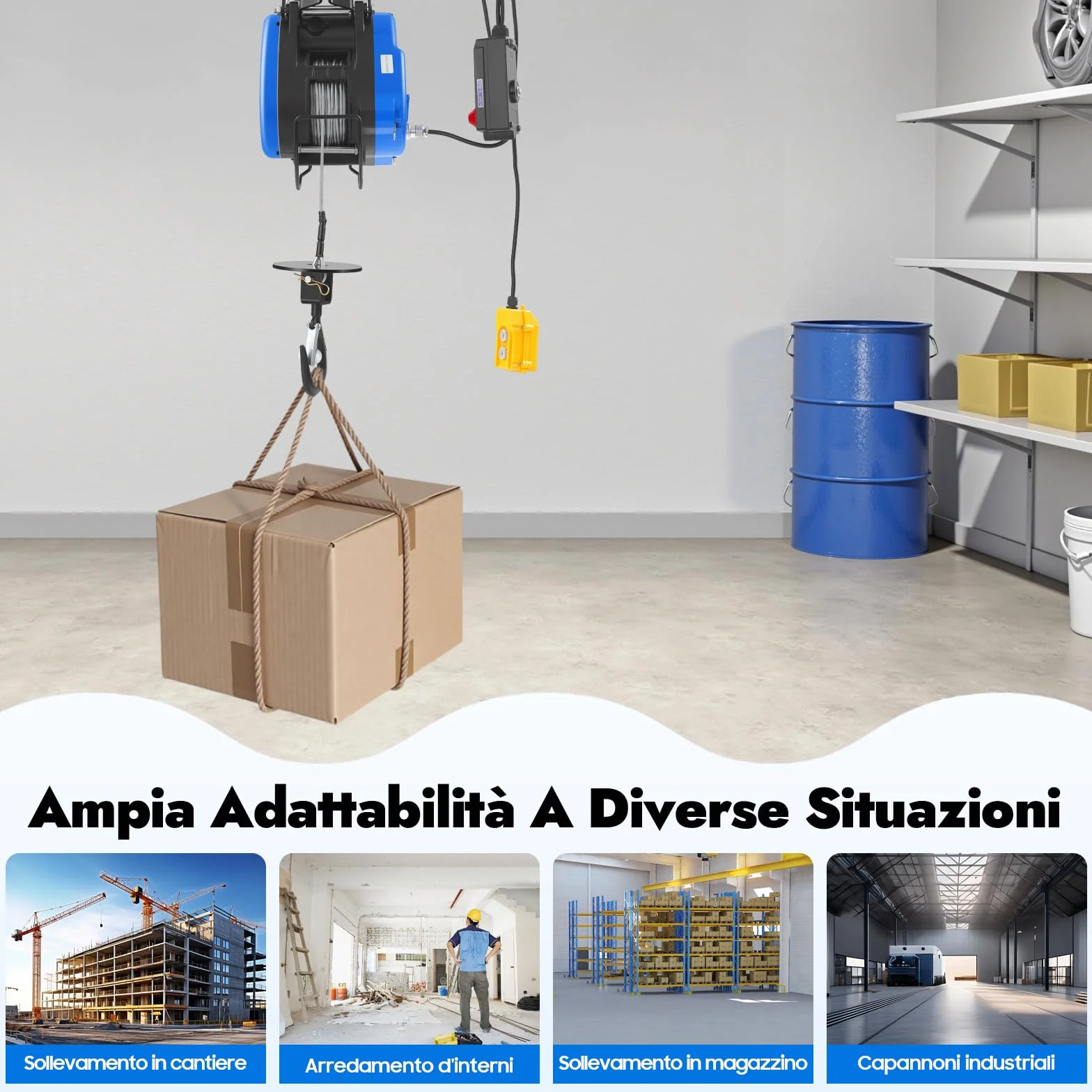 Paranco elettrico 1500 W, verricello elettrico, 30 m, 250 kg, per diversi dispositivi di sollevamento
