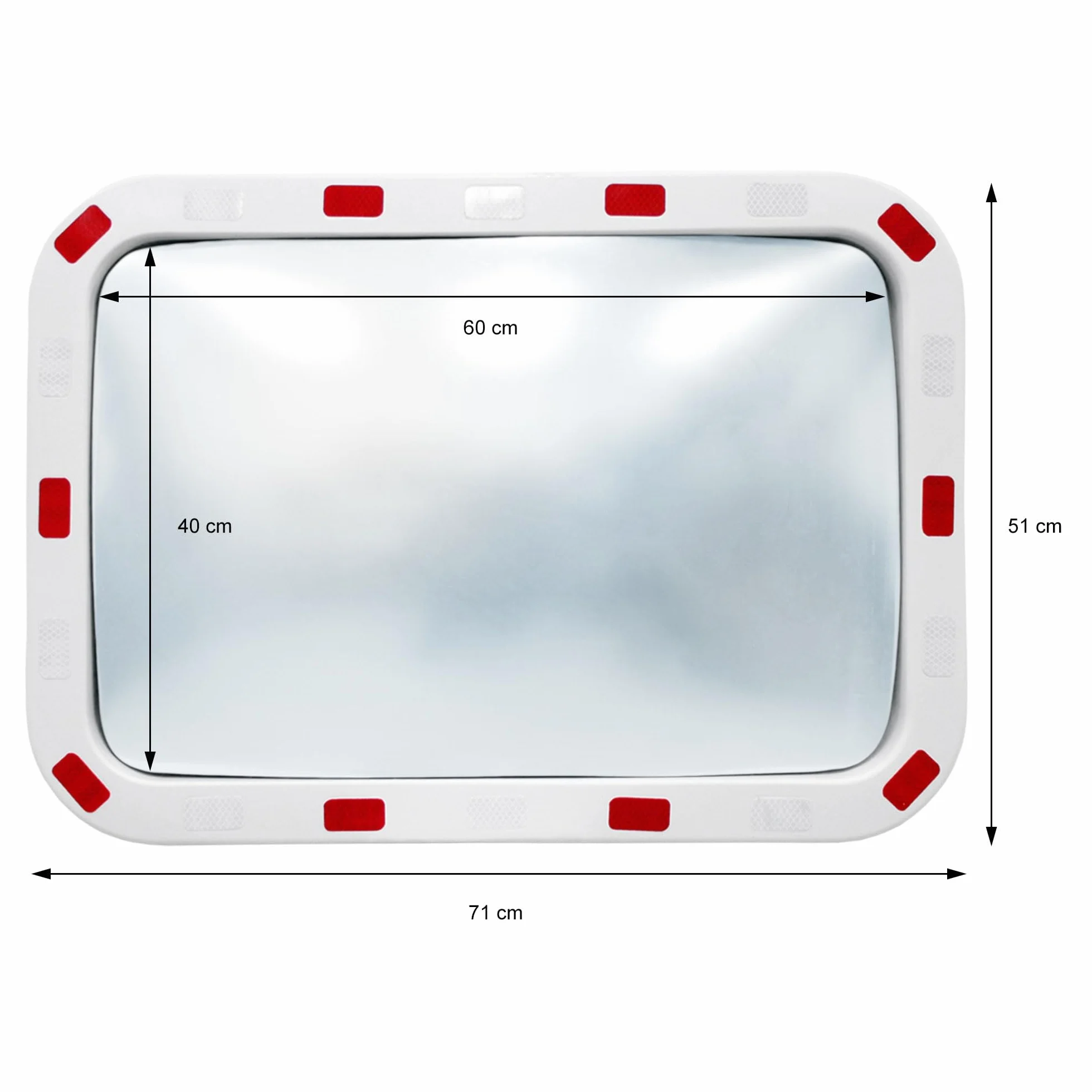 ECD Germany Specchio Stradale Convesso Rettangolare - 40 x 60 cm - in Plastica ABS - Bianco Rosso - Specchietto di Segnalazione Traffico con Riflettori Parabolico Cornice Riflettente Sicurezza Negozio