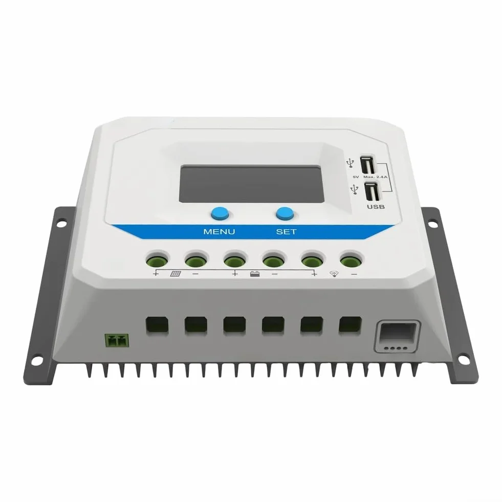 Regolatore di carica solare 12/24 V CC per PWM con display LCD, doppie porte USB, compensazione automatica della temperatura per camper, campeggio, barca, sistema di energia solare domestica (45A)