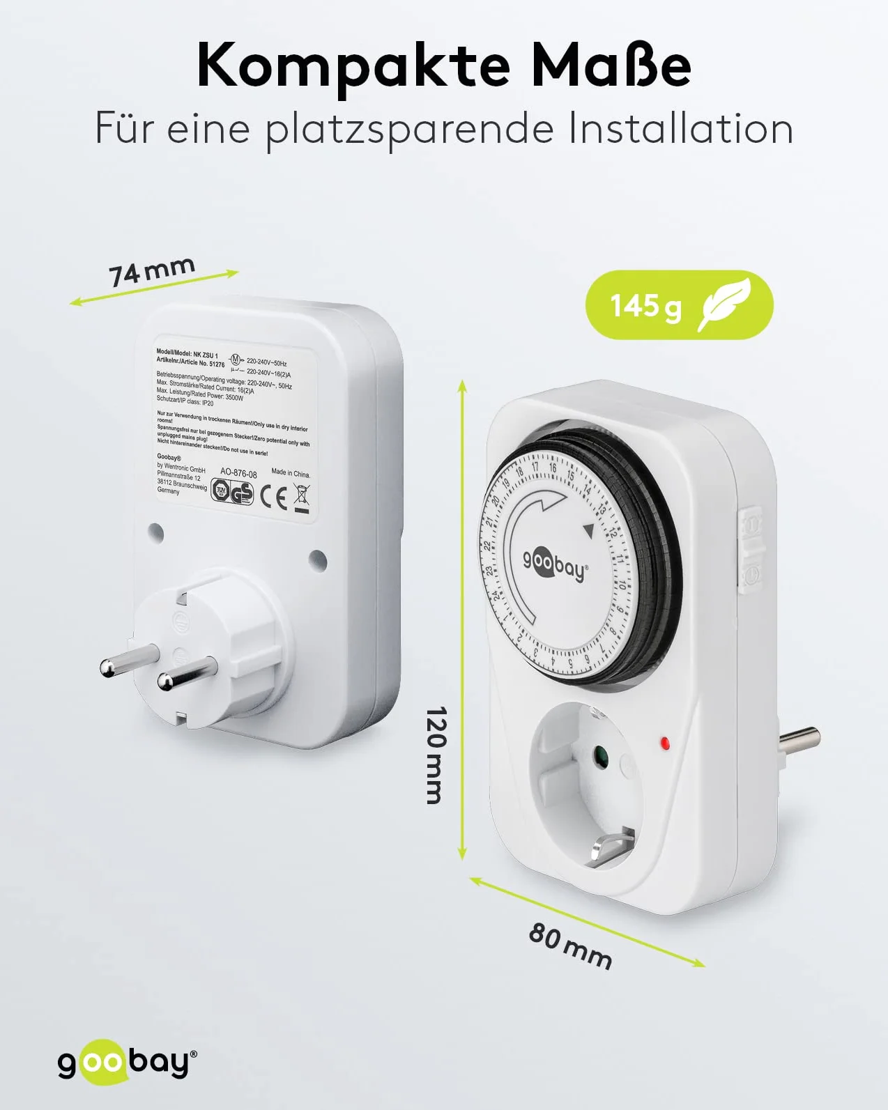 Goobay 51276 Temporizzatore elettrico analogico per presa controllo dispositivi