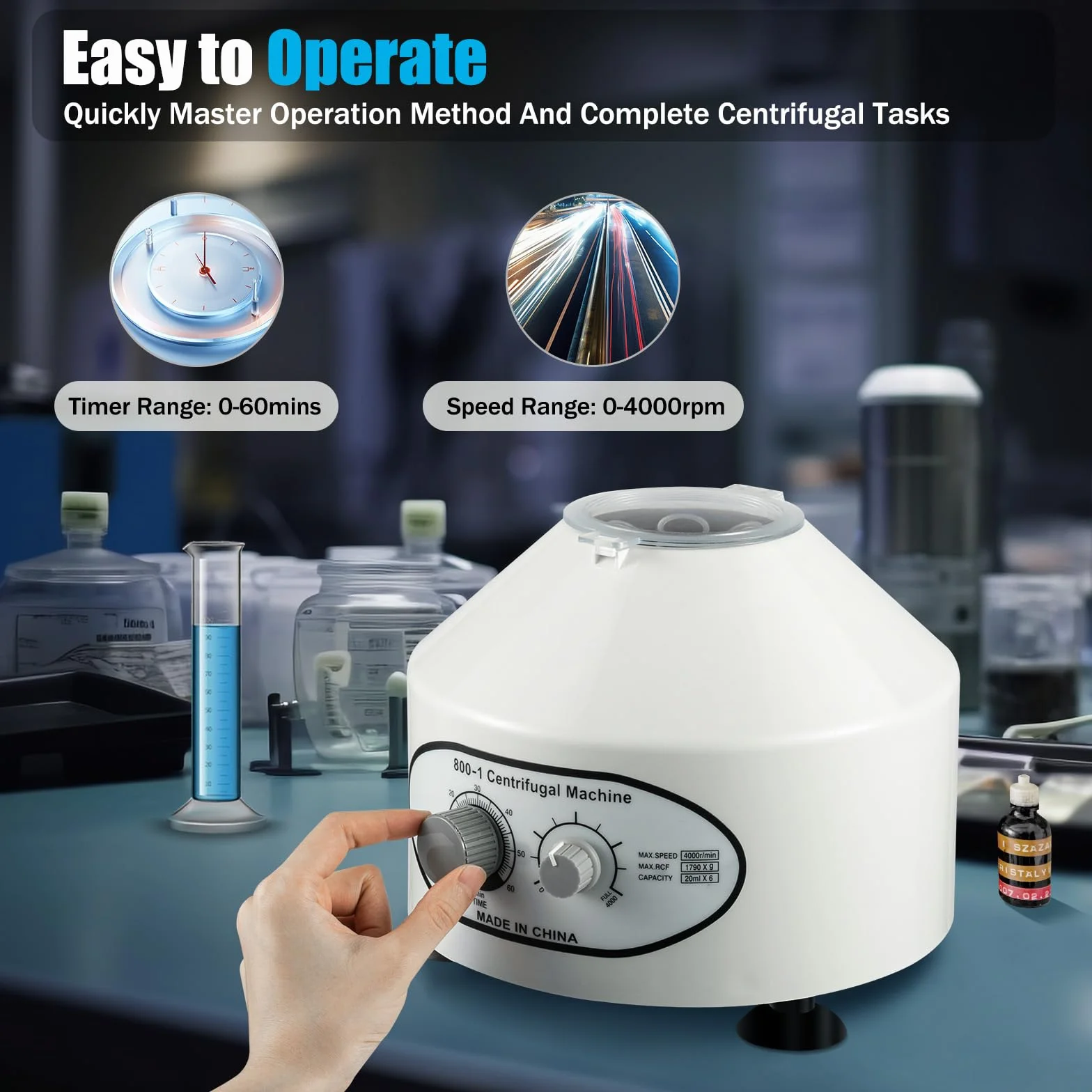 MINRS Centrifuga da laboratorio da 25 W, centrifuga da tavolo, piccola centrifuga elettrica per la ricerca scientifica nelle scuole di laboratorio, 0-4000 rpm, 6 x 20 ml