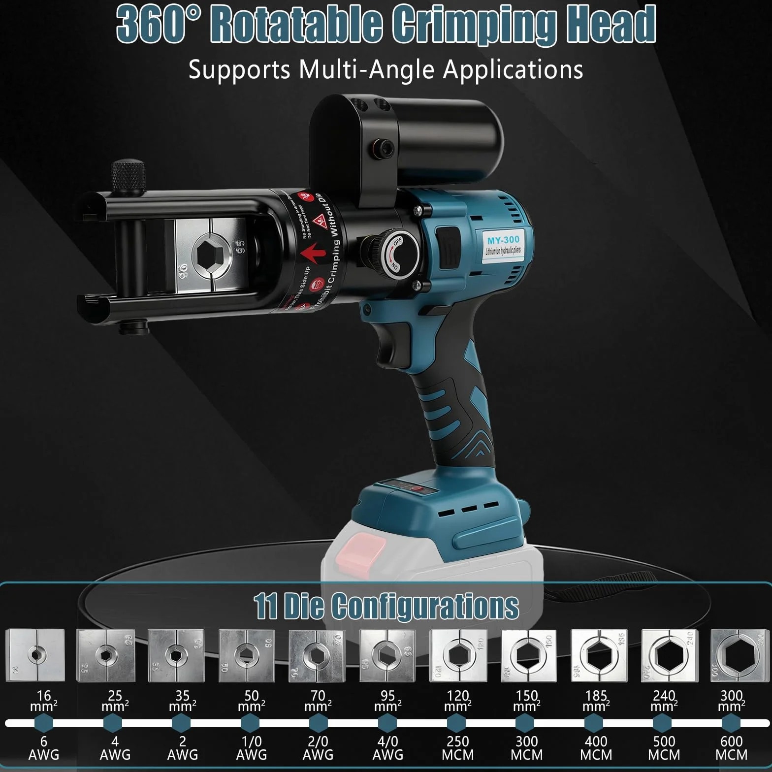 Pinza Crimpatrice Idraulica Compatibile con Makita 18V, Pinza Elettrica per Rame 16-300 mm²/ Capicorda in Alluminio 10-240 mm², Crimpatura Continuo per Cavi e Manicotti (Senza Batteria Caricabatterie)