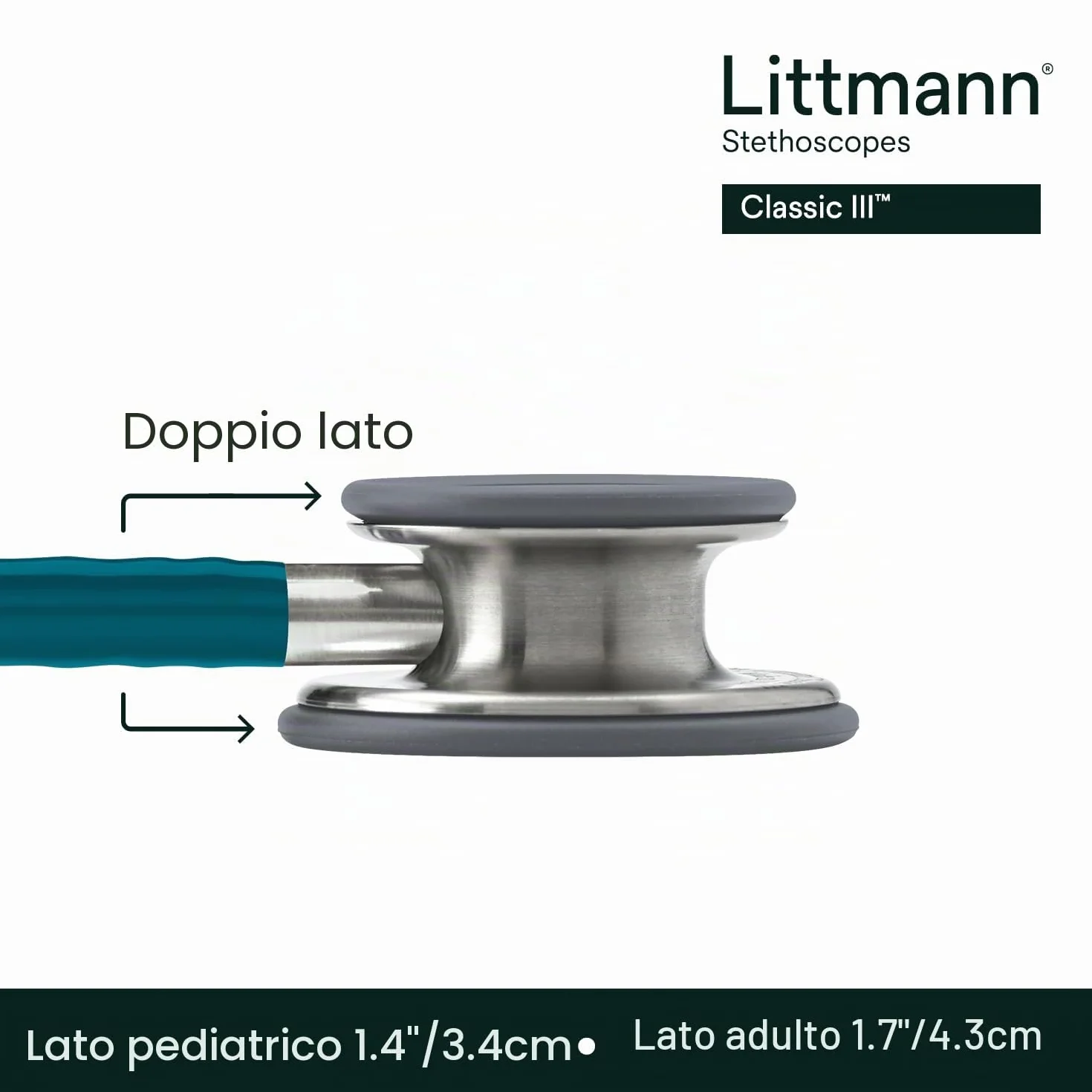 3M Littmann Classic III Stetoscopio per monitoraggio, tubo auricolare blu Caraibi, 69 cm