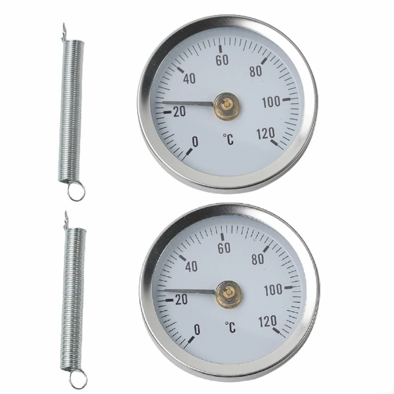 Termometro a tubo da 0 a 120 ℃ in acciaio inox con morsetto, diametro quadrante 63 mm, termometro per misurare la temperatura del tubo (2 pezzi)