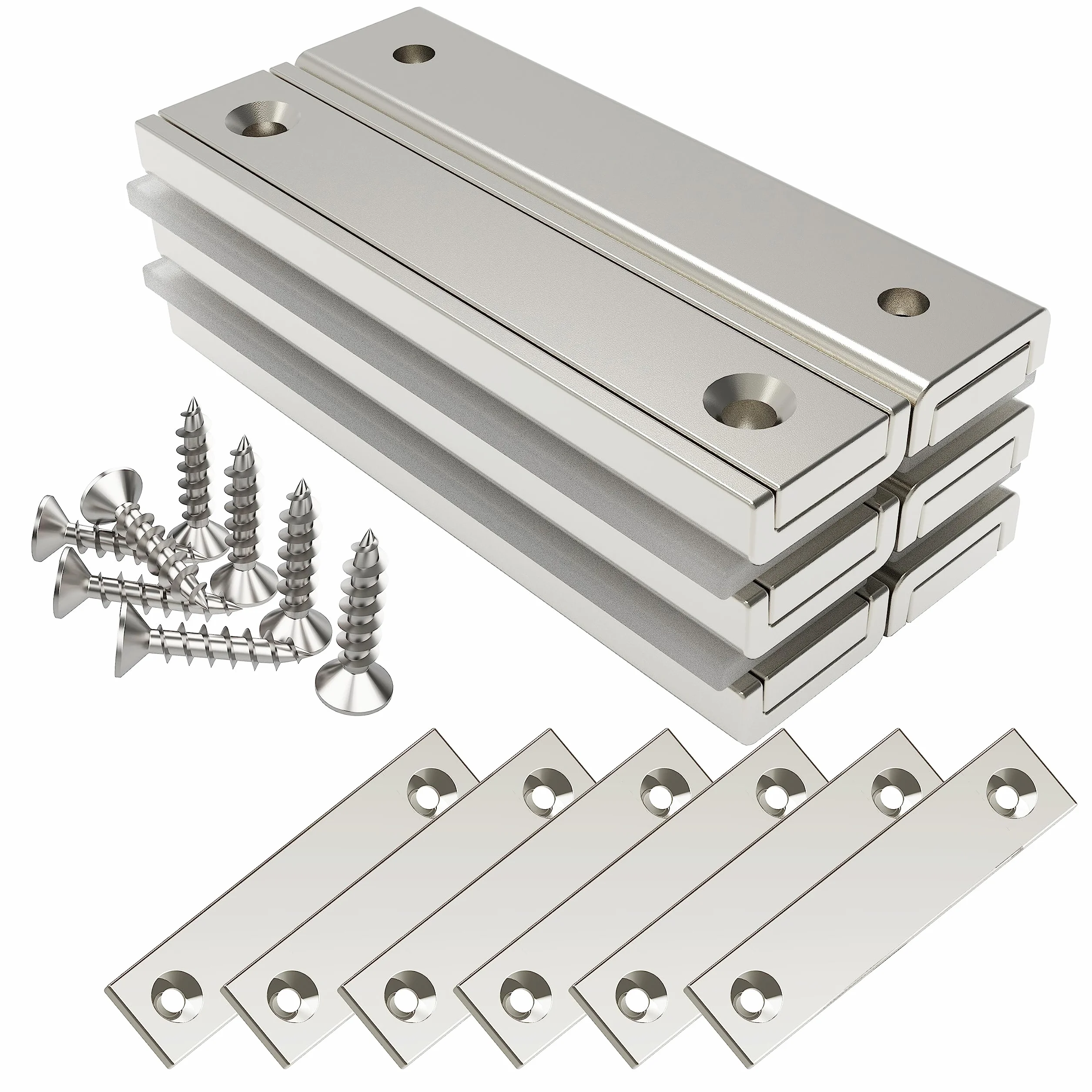 Magneti Rettangolari 30 kg 60 x 13,5 x 5 mm Magnete con Foro Svasato e Viti