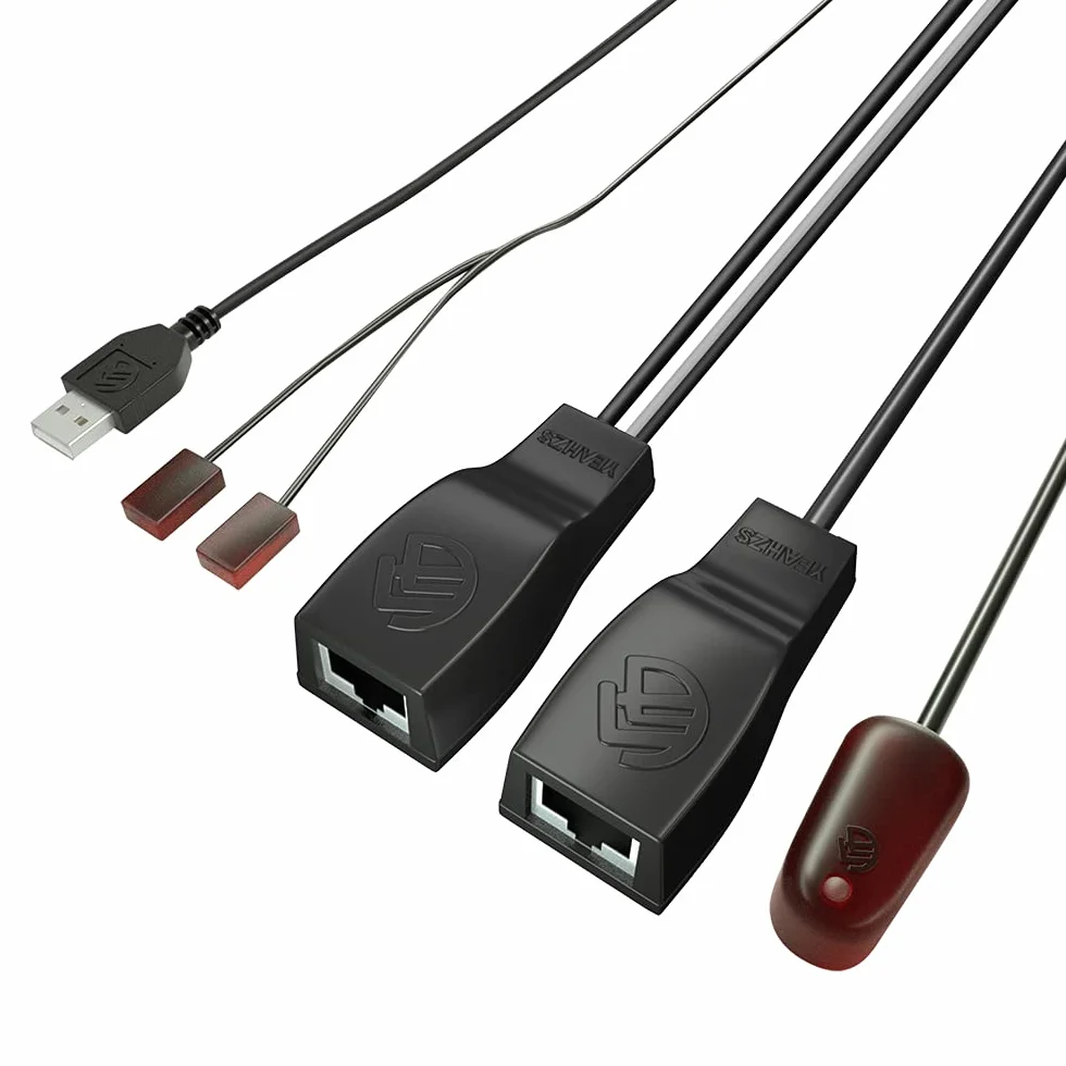 IR ripetitore, IR Remote Control Extender, sistema di ripetizione a infrarossi, si applica a Cat6/Cat5e/Cat7 Ethernet Cavo di connessione (doppia testa ir emettitore)