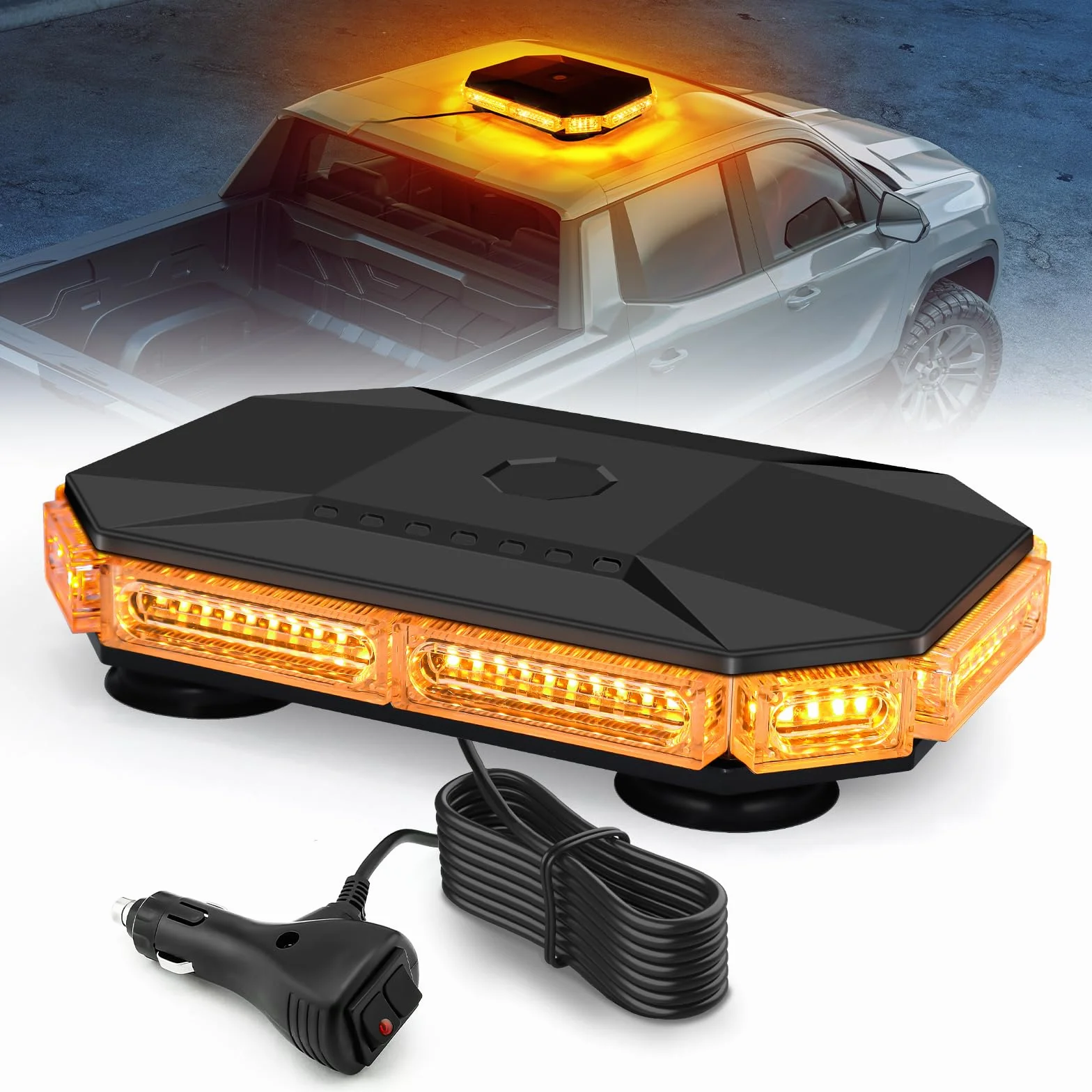 Lampeggiante Arancione a 70 LED con Magnete - Luce di Avvertimento 12V 24V, Cavo da 4,8 m, Impermeabile IP65, 20 Modalità per Camion, Attrezzature Edili, Agricoltura