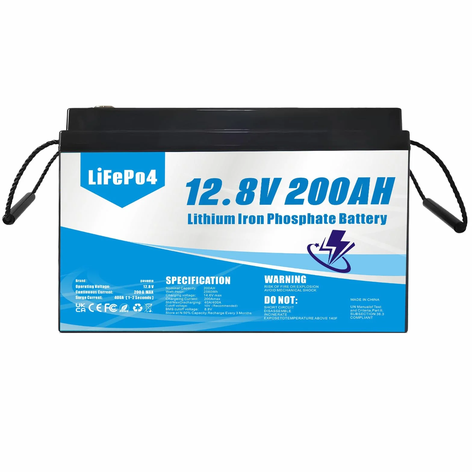 Batteria Lifepo4 da 12,8 V 200 AH, batteria al litio ferro fosfato adatta per la sostituzione di batterie al piombo, energia solare, alimentazione di emergenza, ecc.