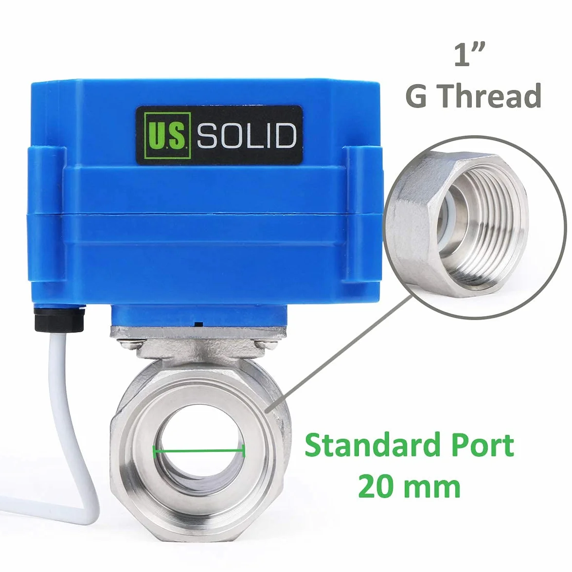 U.S. Solid 1" Valvola a sfera motorizzata in acciaio inox – 9-24V AC/DC, 2 fili, ritorno automatico, normalmente chiusa, porta standard