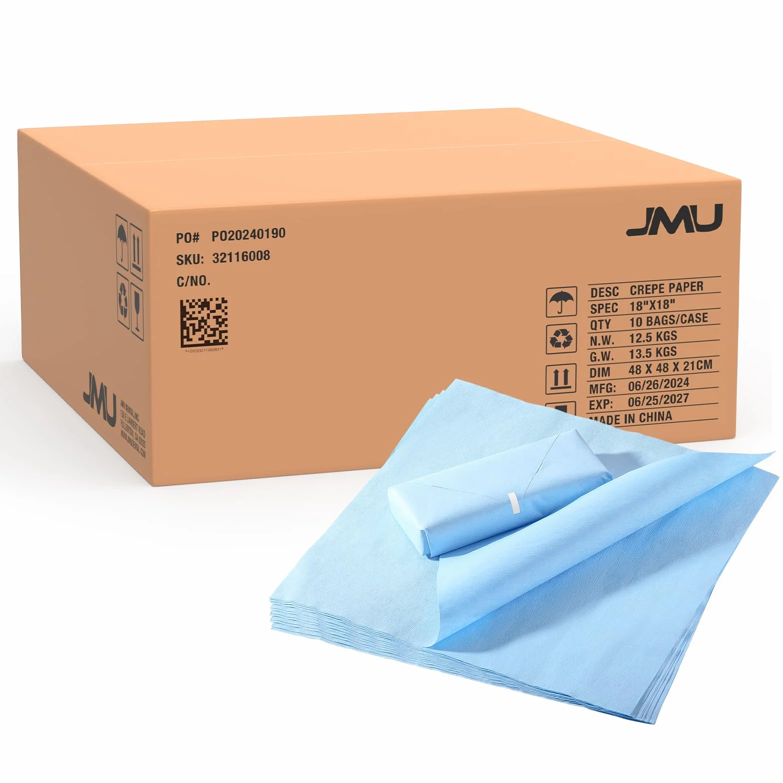 JMU Confezione da 1000 fogli di cellulosa per autoclave CSR, 45,7 x 45,7 cm, sterilizzazione con vapore ed EO, 60 g di tamponi blu non sterili