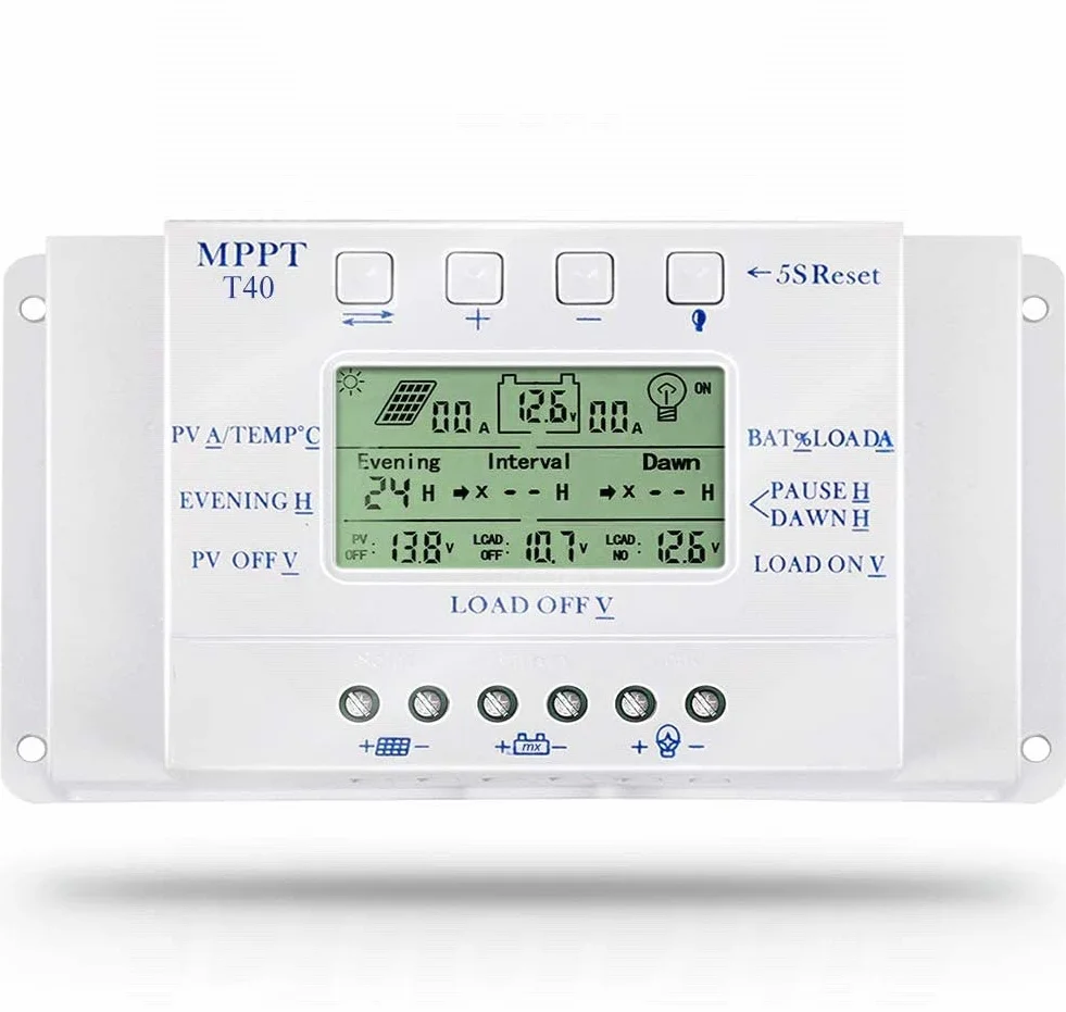 Regolatore di carica solare 40A mppt 40A 12V/24V Rilevamento automatico della tensione del pannello solare con display LCD USB