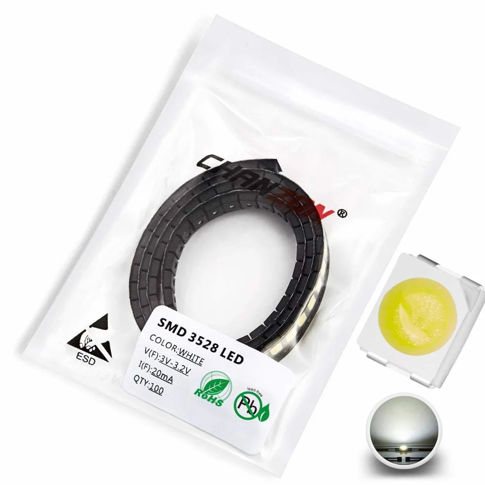 Chanzon 100 pezzi 3528 (1210) Chip di luci a diodi LED SMD bianchi (montaggio superficiale PLCC 3.5mmx2.8mm DC 3V 20mA 7-8LM) Lampadine ad alta intensità di illuminazione Lampadine elettronici