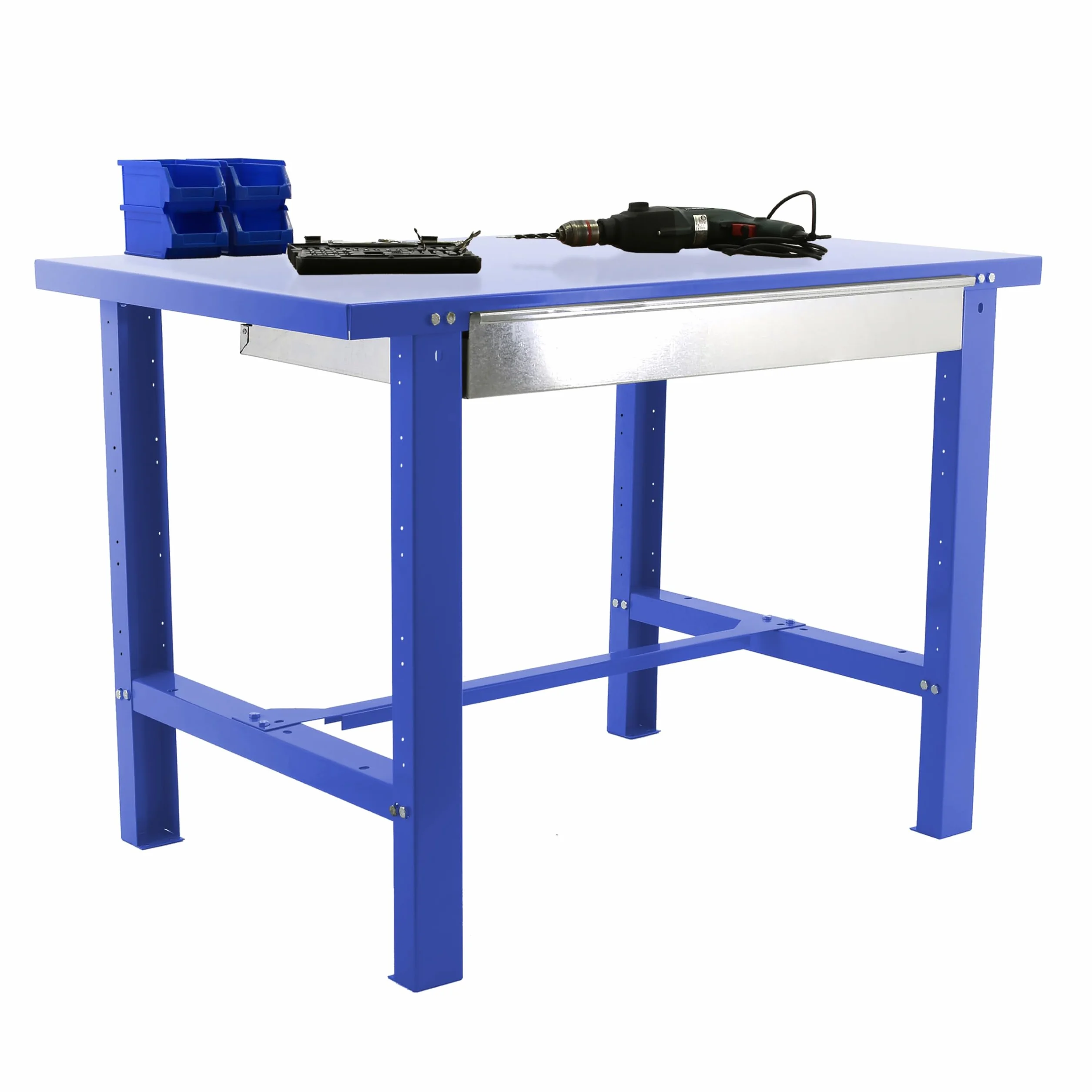 Simonrack Banco da lavoro industriale con cassetto BT6 Simonwork Metalic Blu 830x1500x730 mm - banco da lavoro resistente 800 kg di capacità per ripiano
