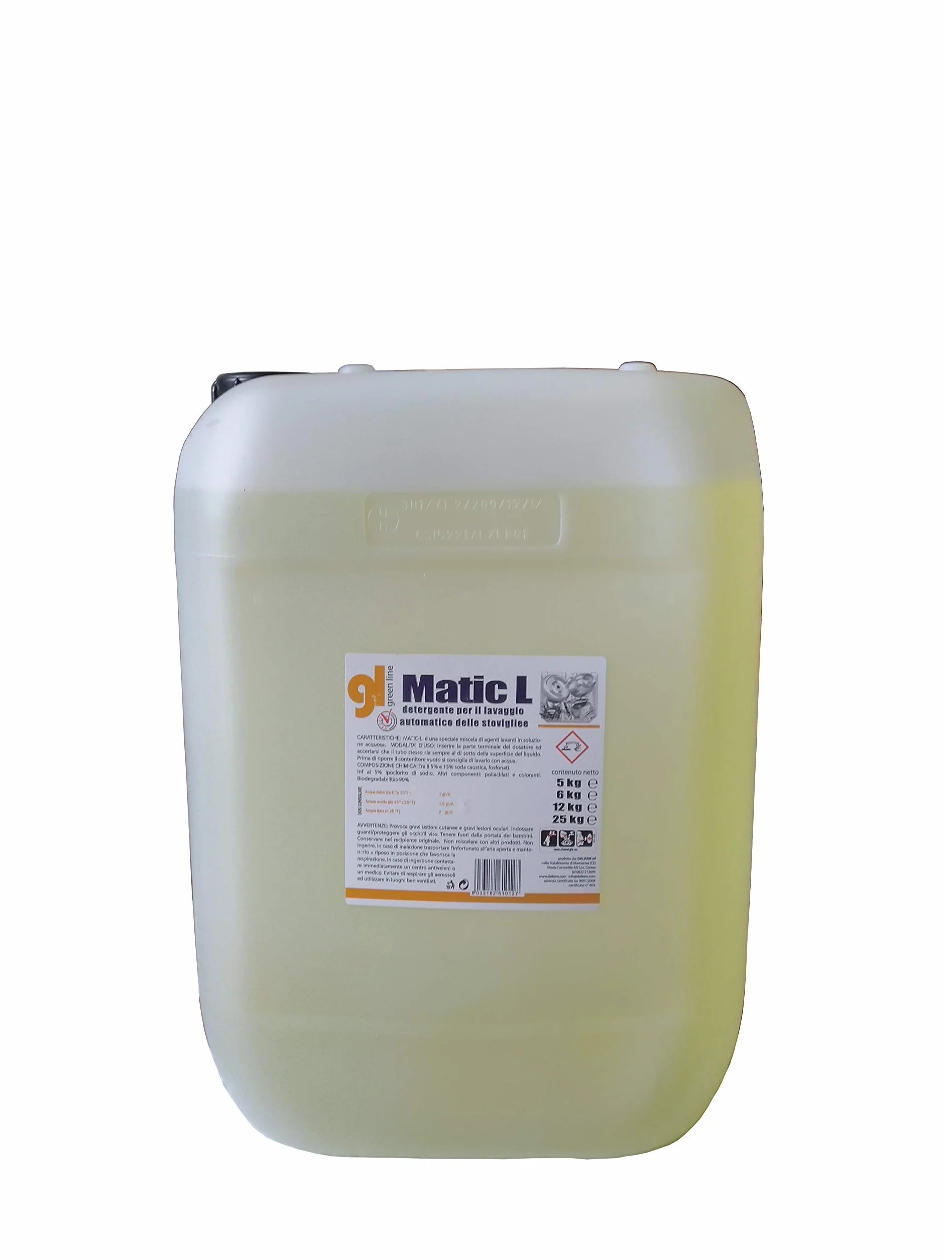 Matic L Detersivo professionale concentrato liquido lavastoviglie, Lavabicchieri, Lavatazzine bar - 1 tanica da 25 kg conforme haccp