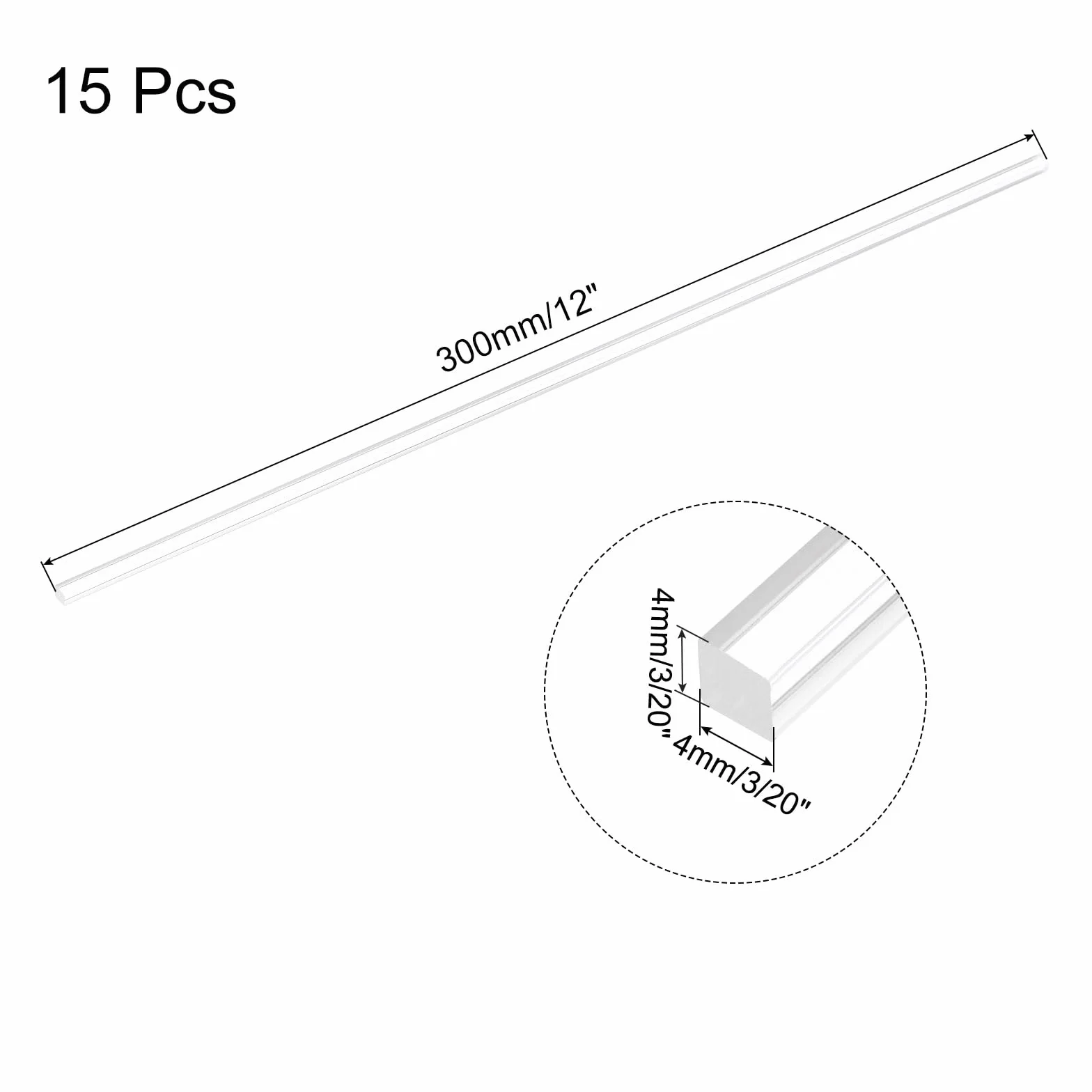 QUARKZMAN 15pz Bastoncini in Acrilico Quadrati 4mm x 300mm Trasparente per Fai da Te Illuminazione Decorazioni